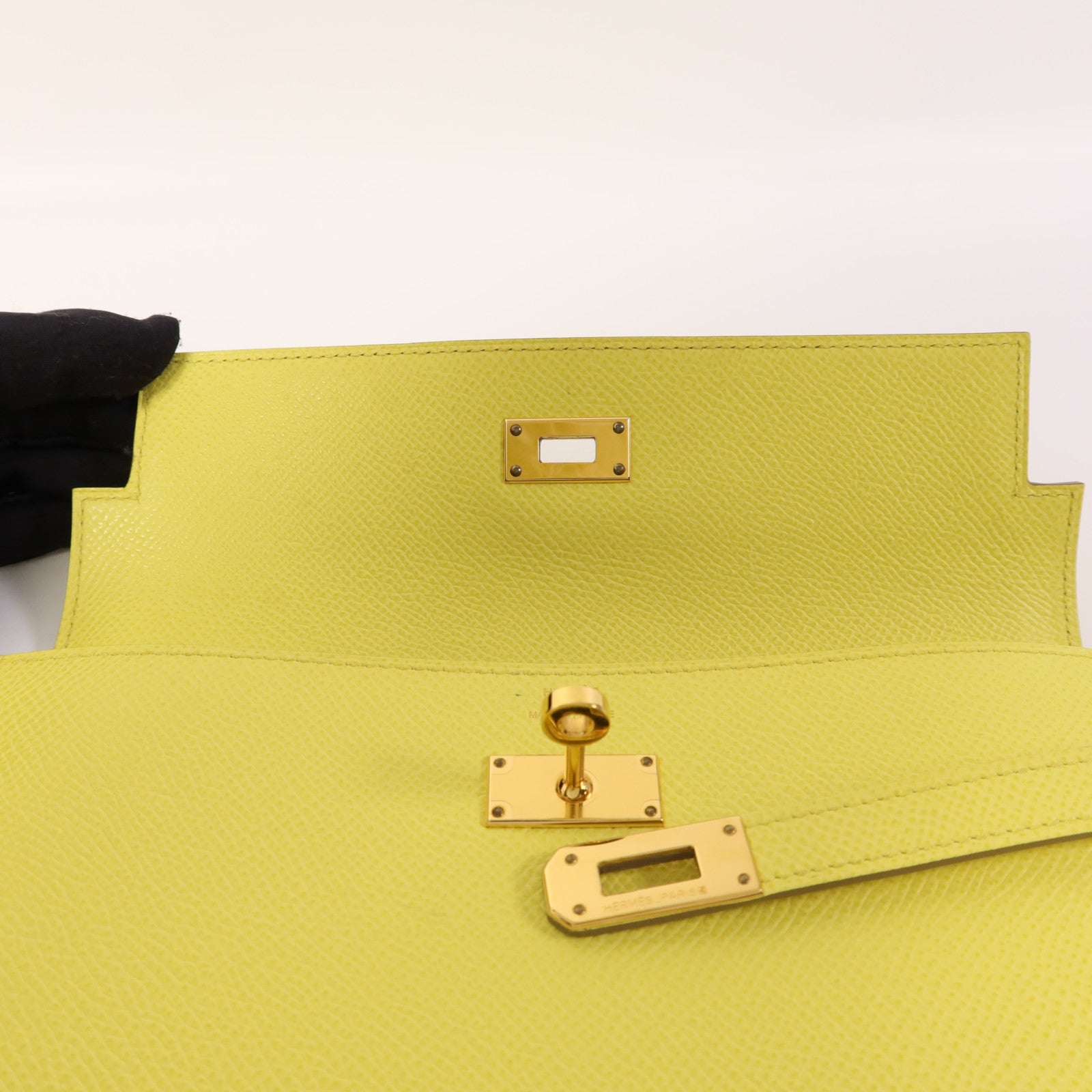HERMES Epsom皮革Kelly Wallet金扣長錢包Soufre