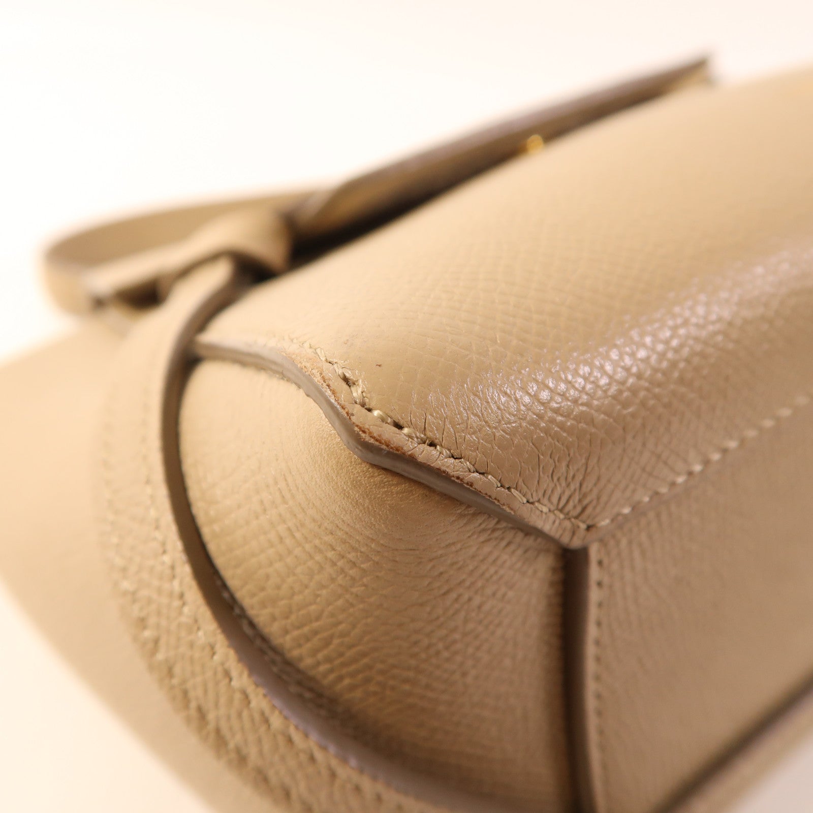 CELINE GHW Nano Belt Bag 2 Way Shoulder Bag Handbag Calfskin Leather Beige