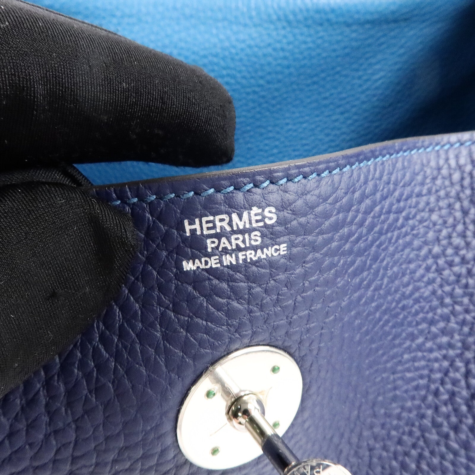 HERMES Clemence皮革Lindy 30手挽肩背兩用袋Bleu Saphi/Colvert