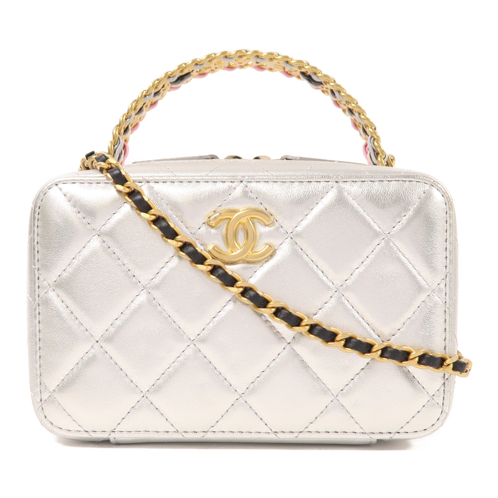 CHANEL 牛皮皮革Vanity Case金扣手挽肩背兩用袋