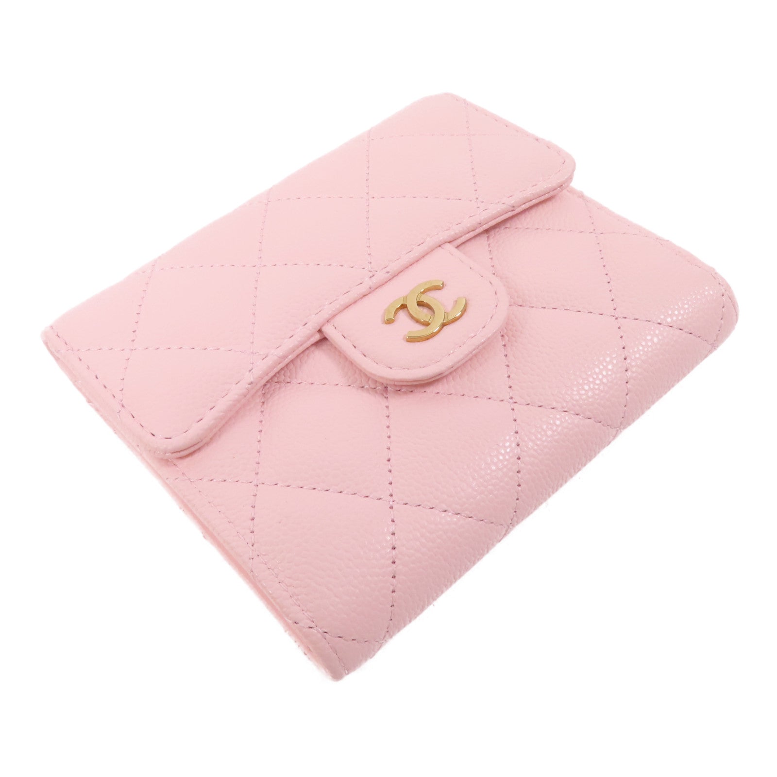 CHANEL 牛皮皮革Compact Flap Wallet金扣短錢包