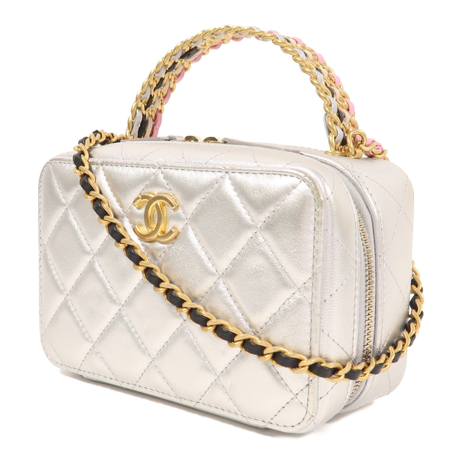 CHANEL 牛皮皮革Vanity Case金扣手挽肩背兩用袋