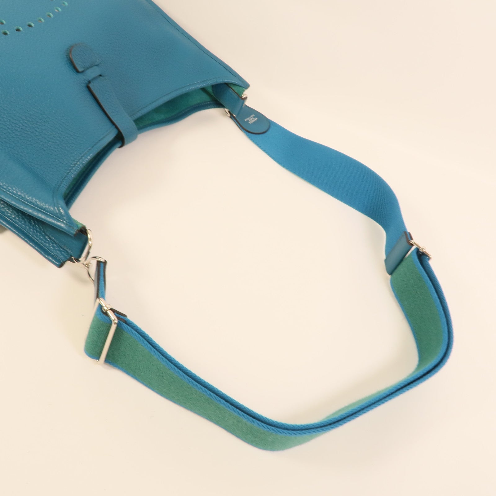 HERMES Clemence皮革Evelyne GM肩背袋Turquoise