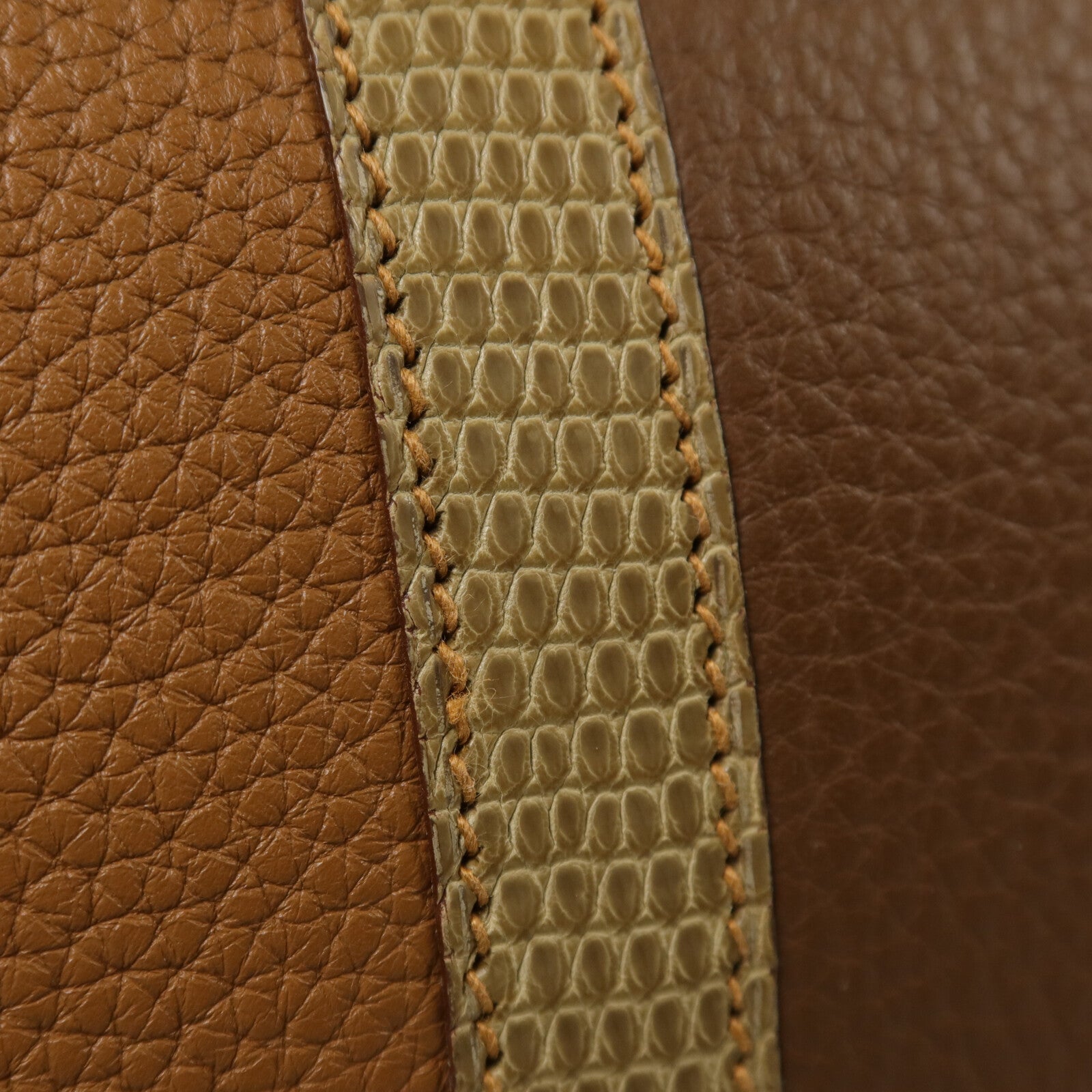 HERMES Clemence皮革/Lizard皮革Birkin 35手挽袋Gold/Marron