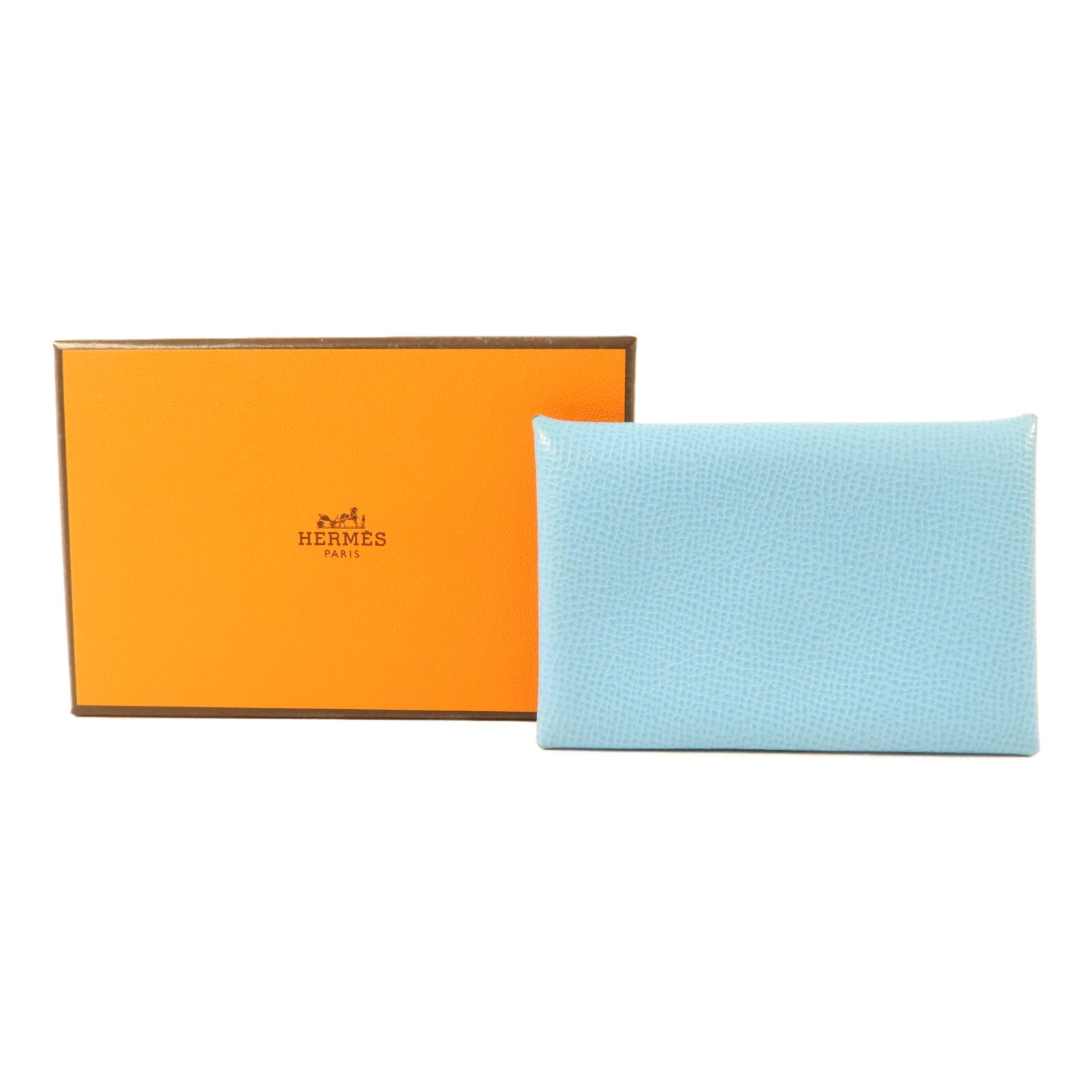 HERMES Epsom皮革Calvi Card Holder卡片套Bleu Celeste