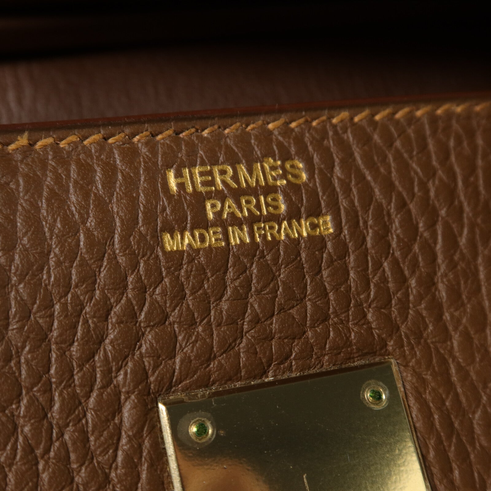 HERMES Clemence皮革/Lizard皮革Birkin 35手挽袋Gold/Marron