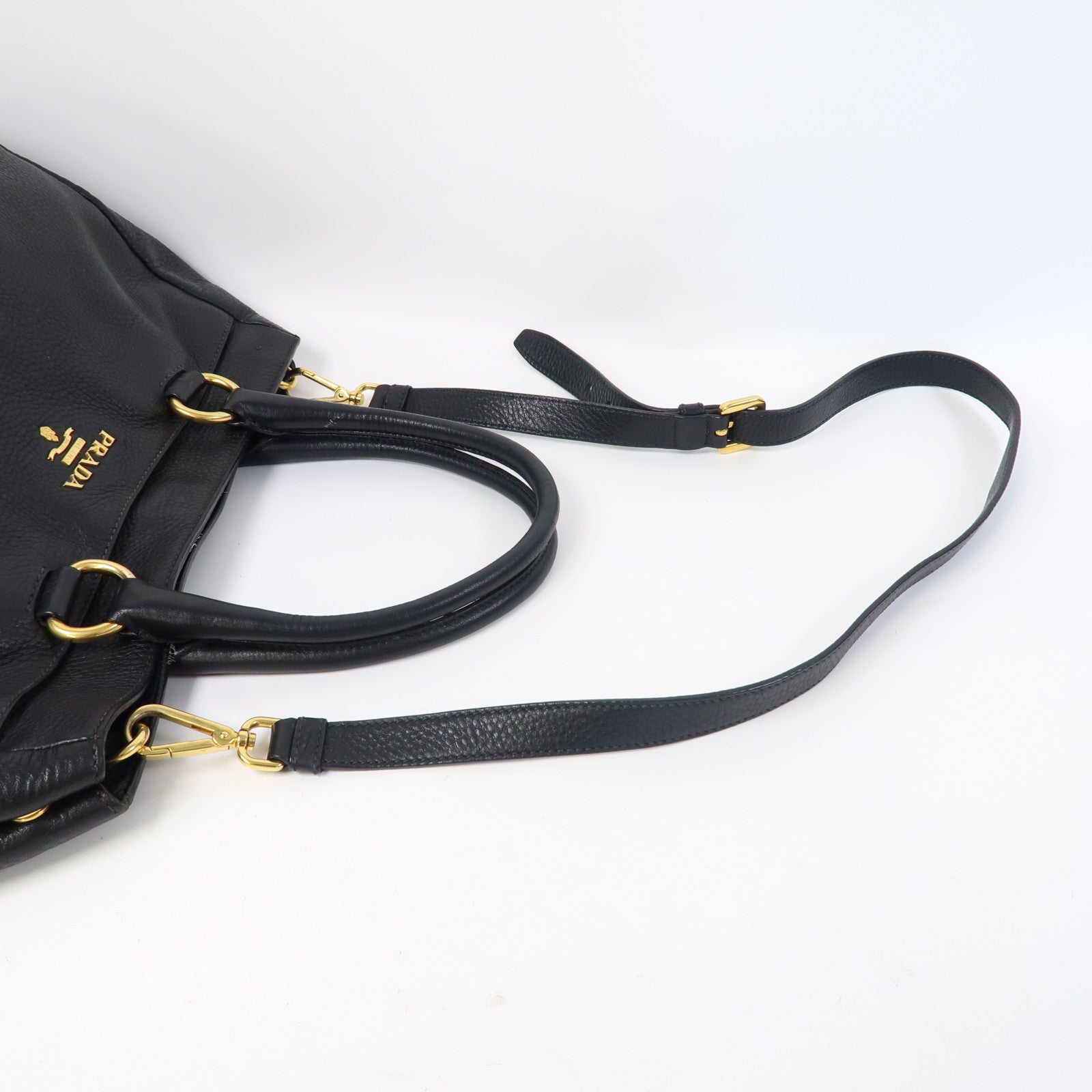 PRADA 牛皮皮革2 Way Shoulder Bag金扣手挽肩背兩用袋黑色