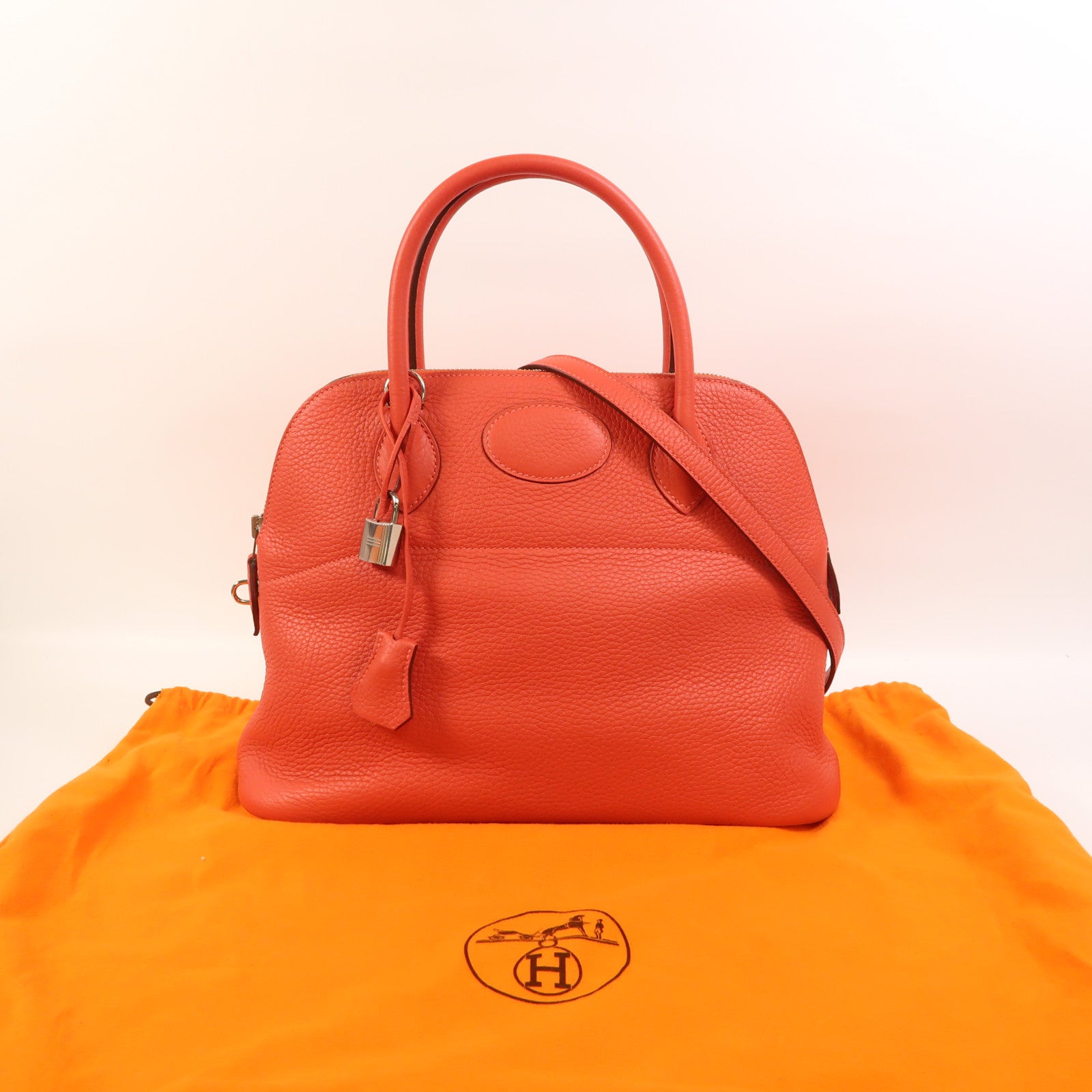 HERMES Clemence皮革Bolide 31銀扣手挽肩背兩用袋Rose Jaipur