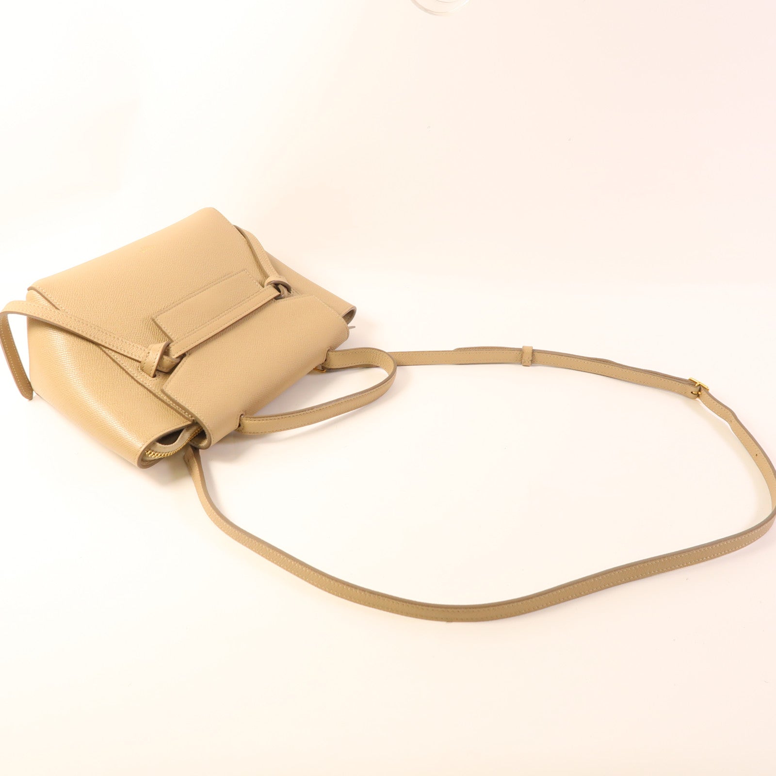 CELINE GHW Nano Belt Bag 2 Way Shoulder Bag Handbag Calfskin Leather Beige