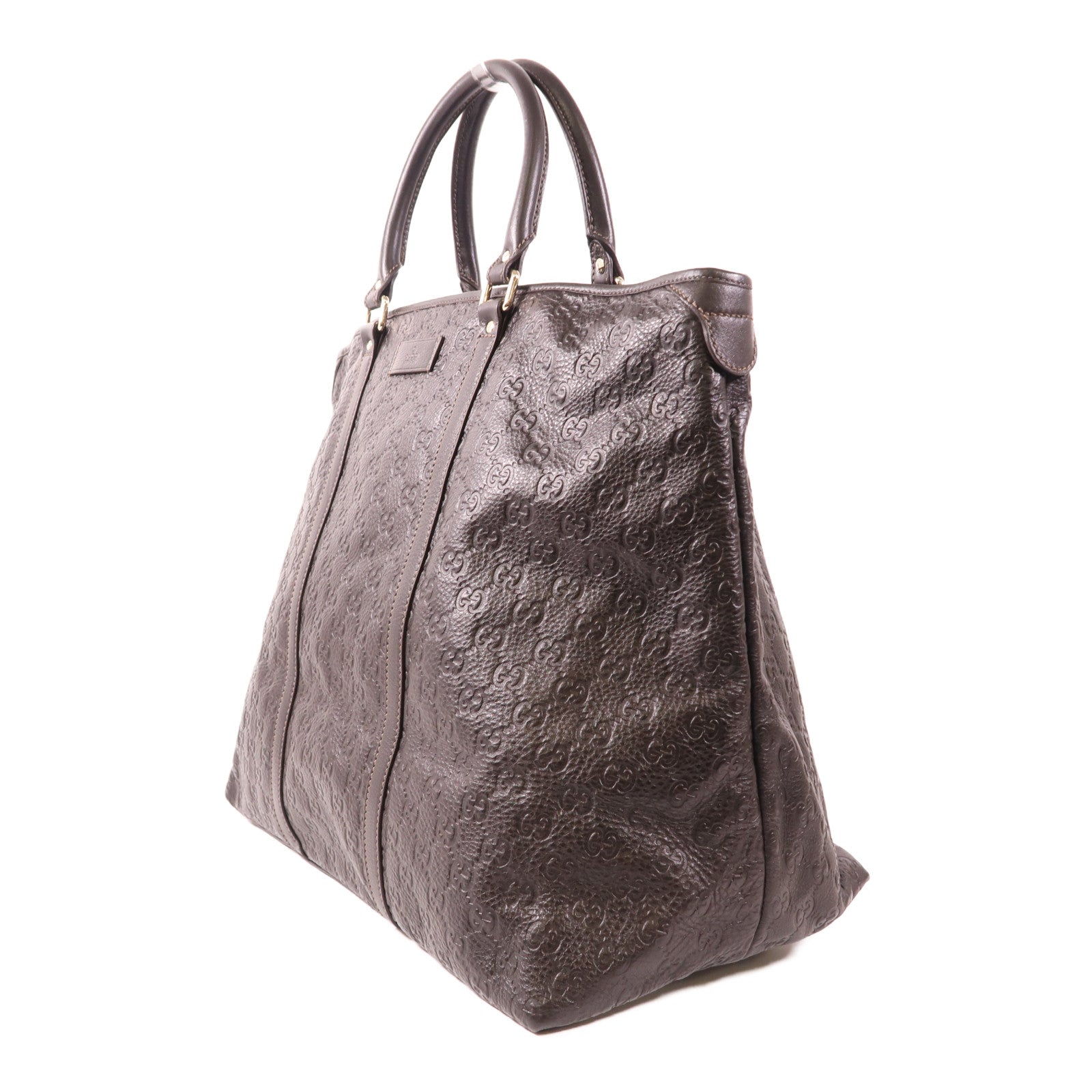 GUCCI GG GHW Tote Bag Handbag 201482 Calfskin Leather Brown