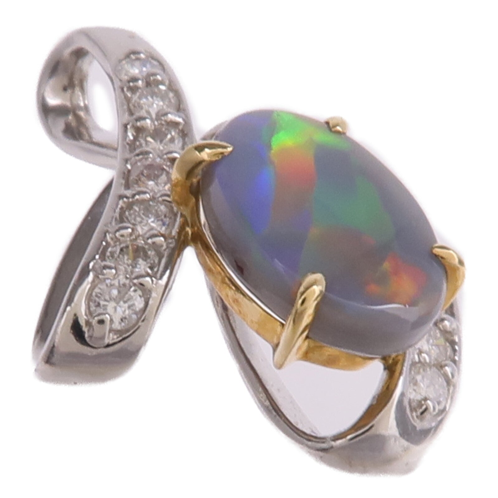 JEWELRY PT900鉑金/18K黃金Black Opal Diamond Pendant Top黑蛋白石/鑽石吊墜