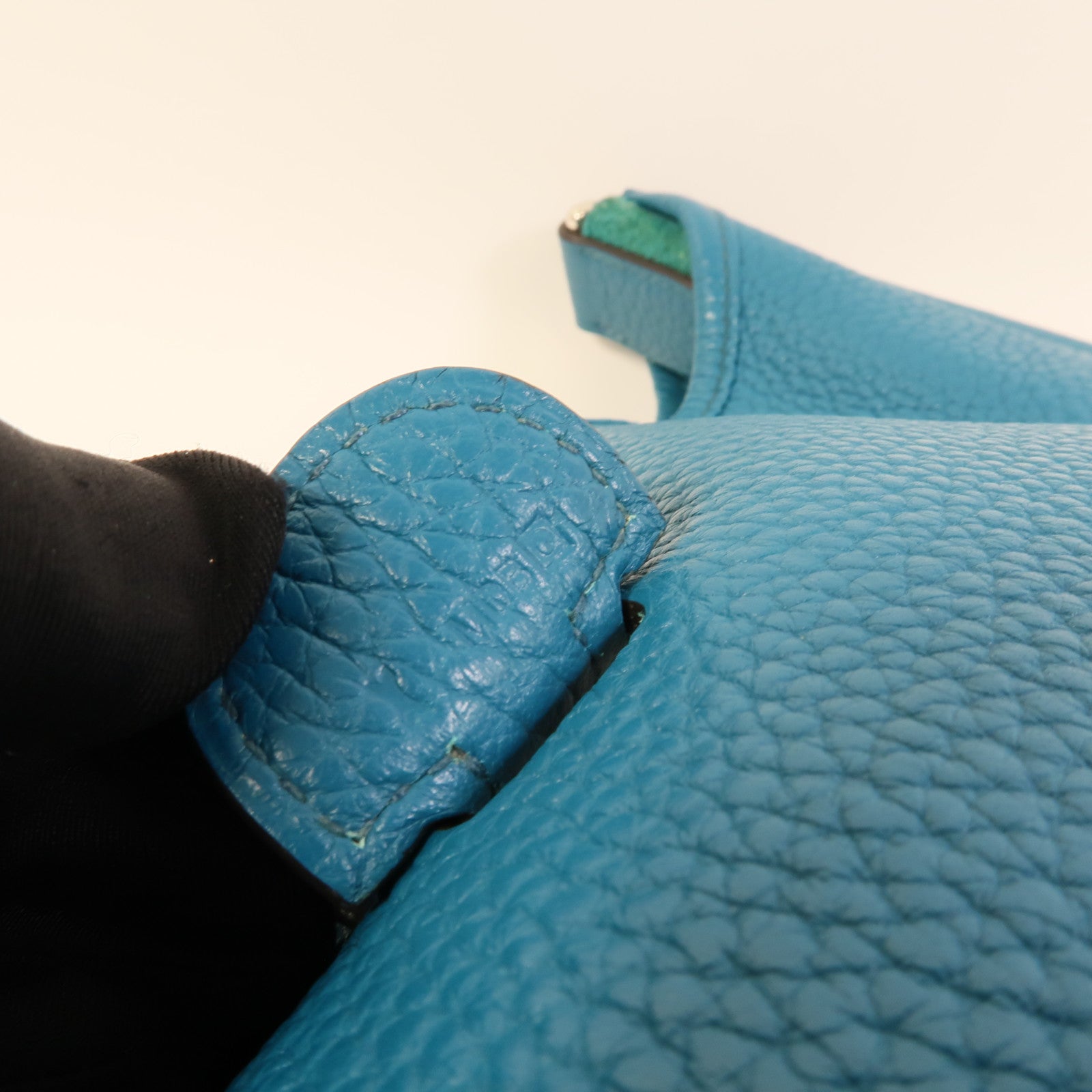 HERMES Clemence皮革Evelyne GM肩背袋Turquoise