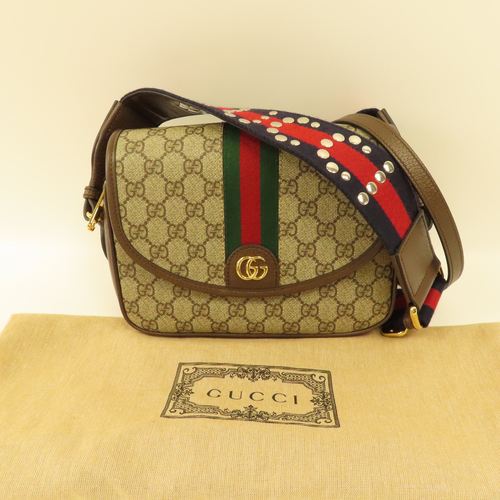 GUCCI 塗層帆布Ophidia GG金扣肩背袋