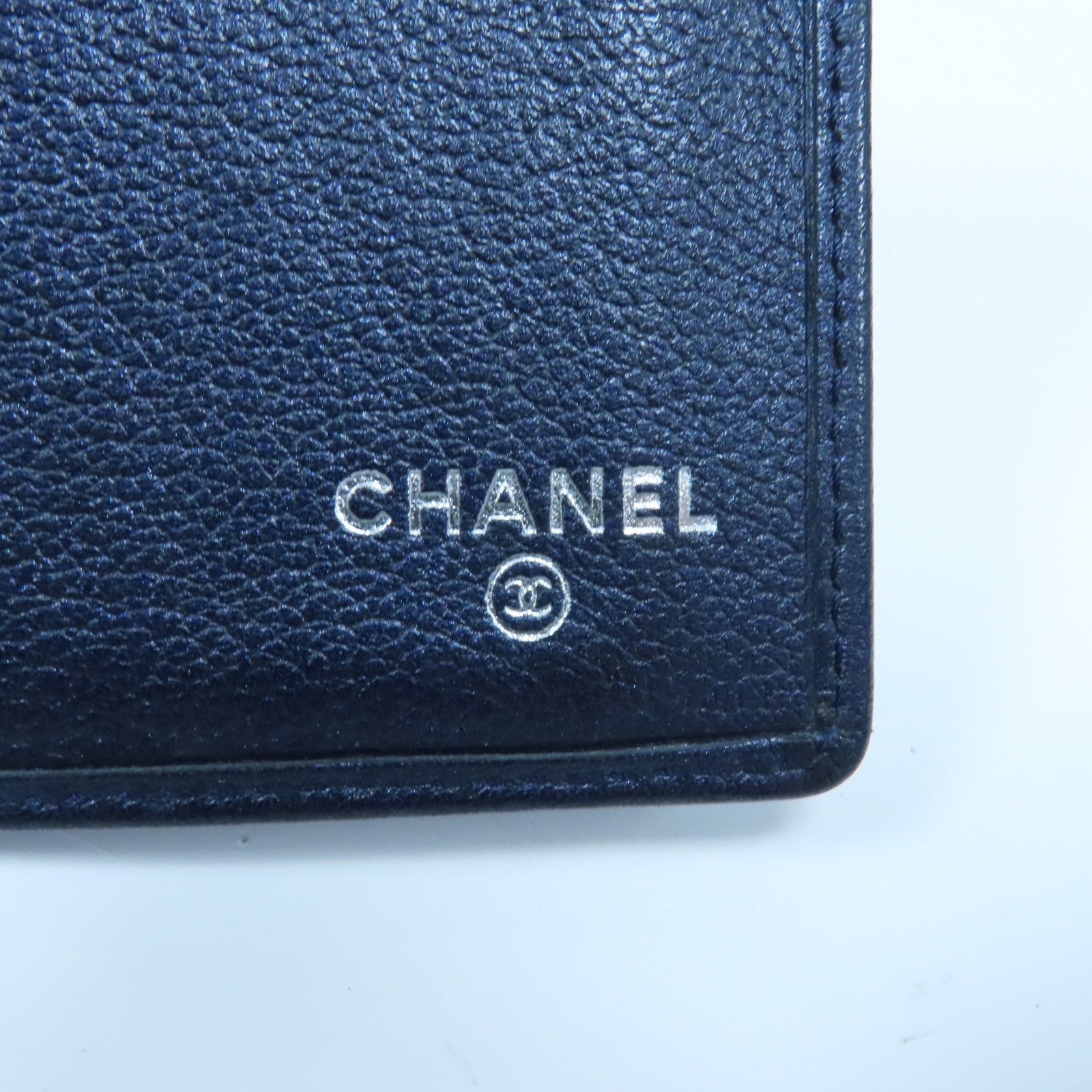 CHANEL 【激減優惠】牛皮皮革Camellia Wallet銀扣折疊錢包藍色