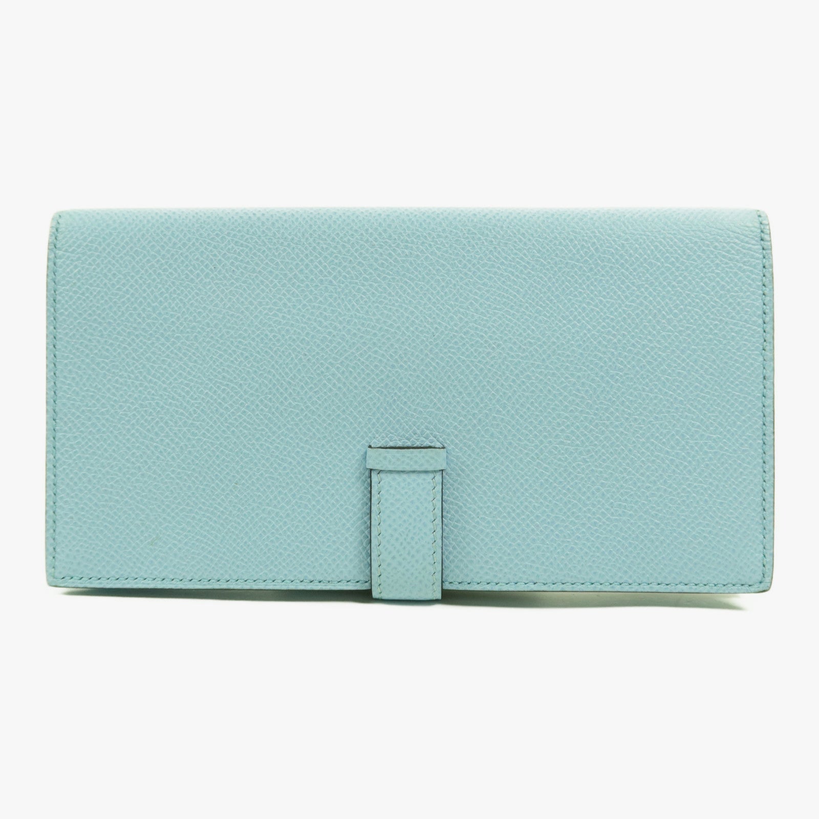 HERMES 【激減優惠】Epsom皮革Bearn W Snap銀扣長錢包Bleu Atoll