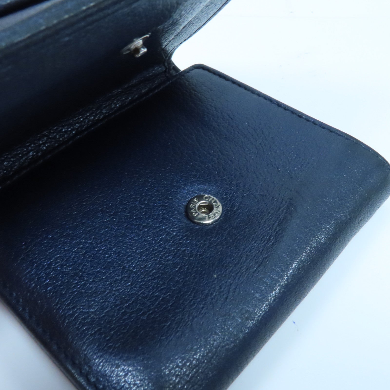 CHANEL 【激減優惠】牛皮皮革Camellia Wallet銀扣折疊錢包藍色