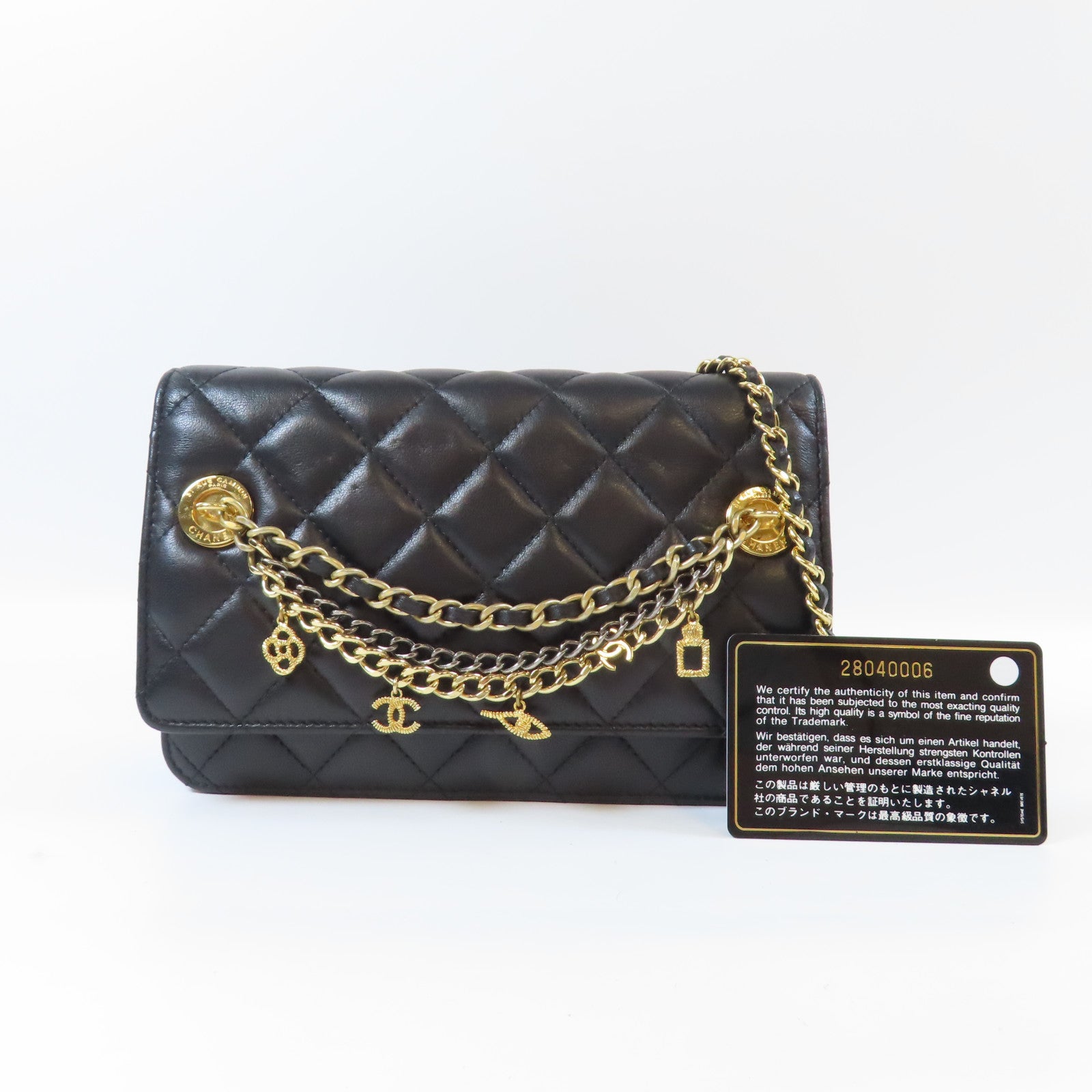 CHANEL 菱格羊皮皮革Egyptian Amulet WOC金扣鏈帶肩背袋黑色