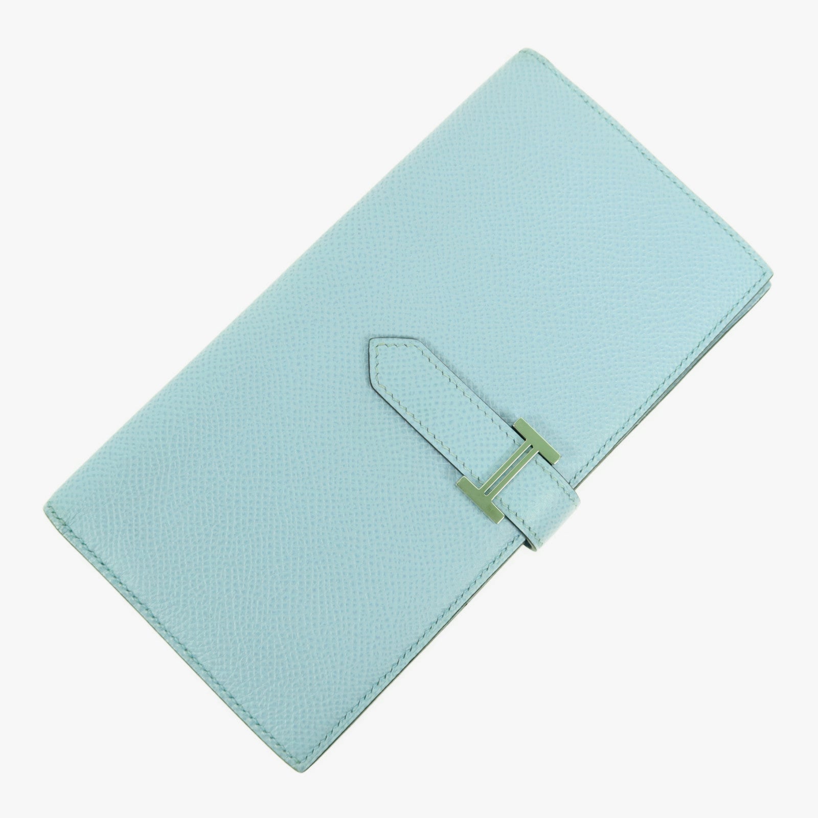HERMES 【激減優惠】Epsom皮革Bearn W Snap銀扣長錢包Bleu Atoll
