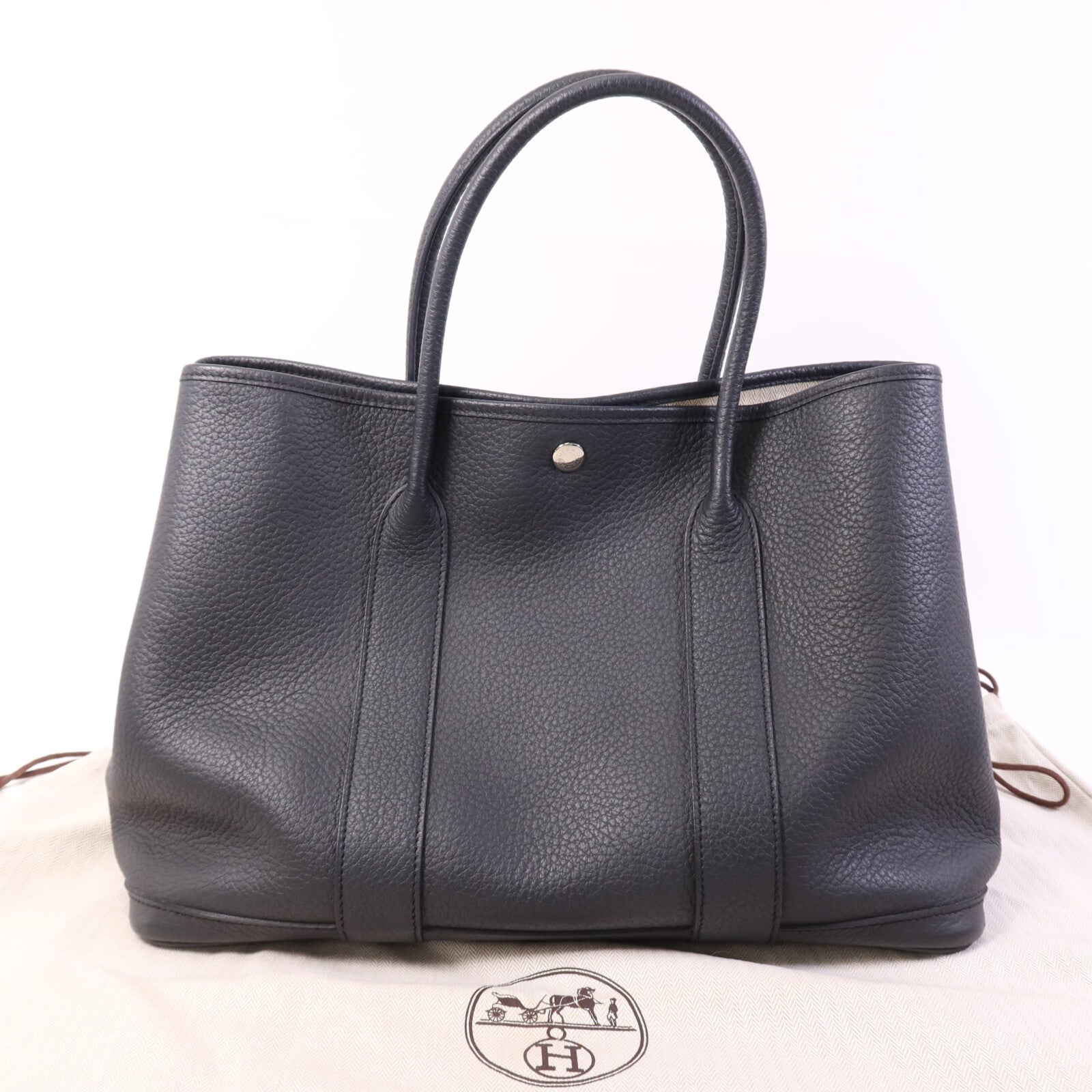HERMES Negonda皮革Garden Party PM銀扣手挽袋Plomb
