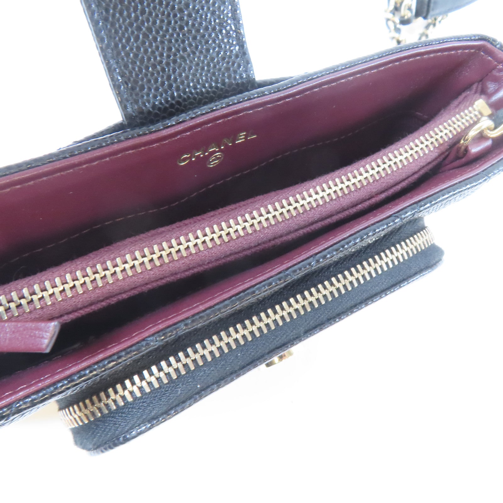 CHANEL 菱格Caviar皮革Wallet On Chain Bag金扣鏈帶肩背袋黑色
