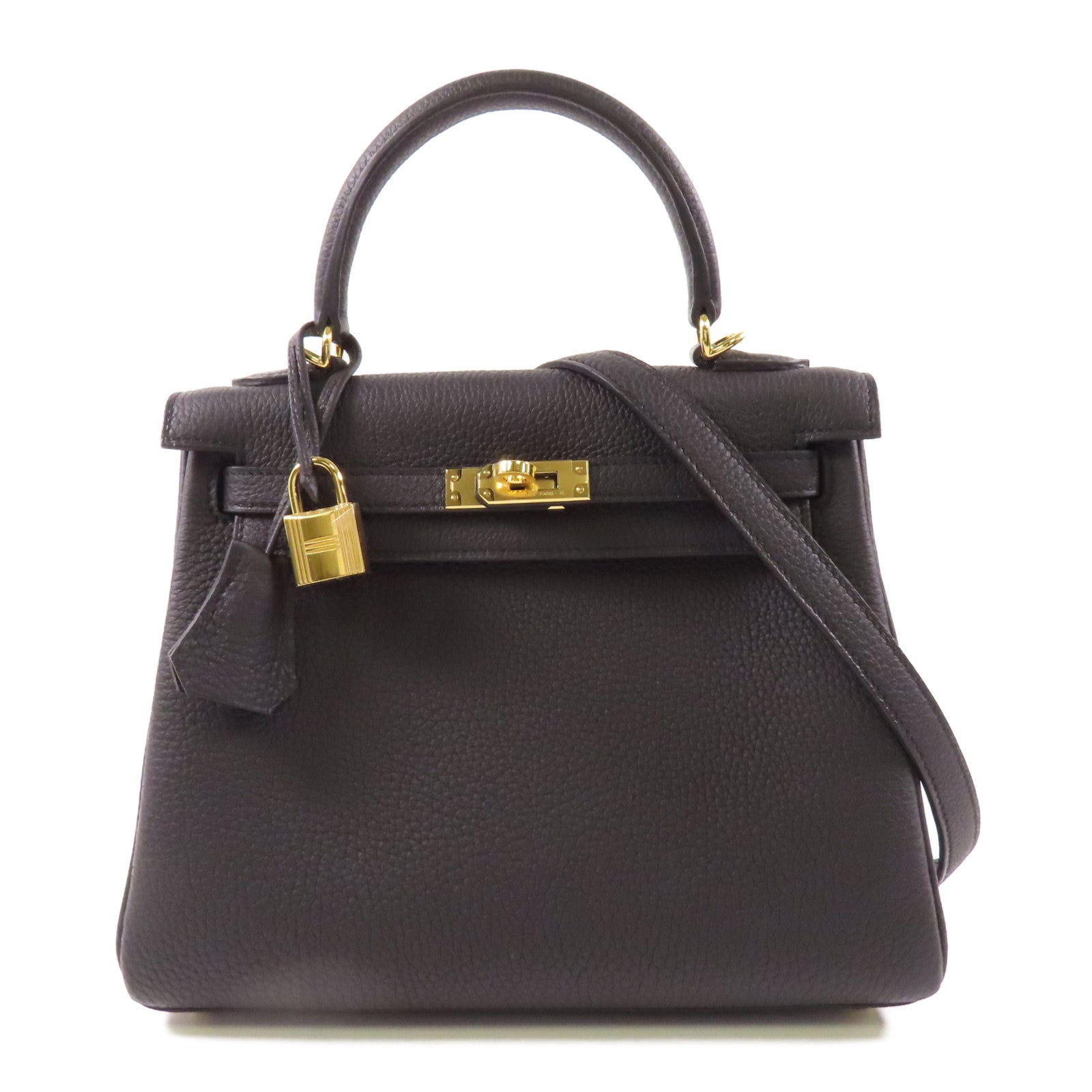HERMES GHW Kelly 25 2 Way Bag Togo Leather 89 Noir