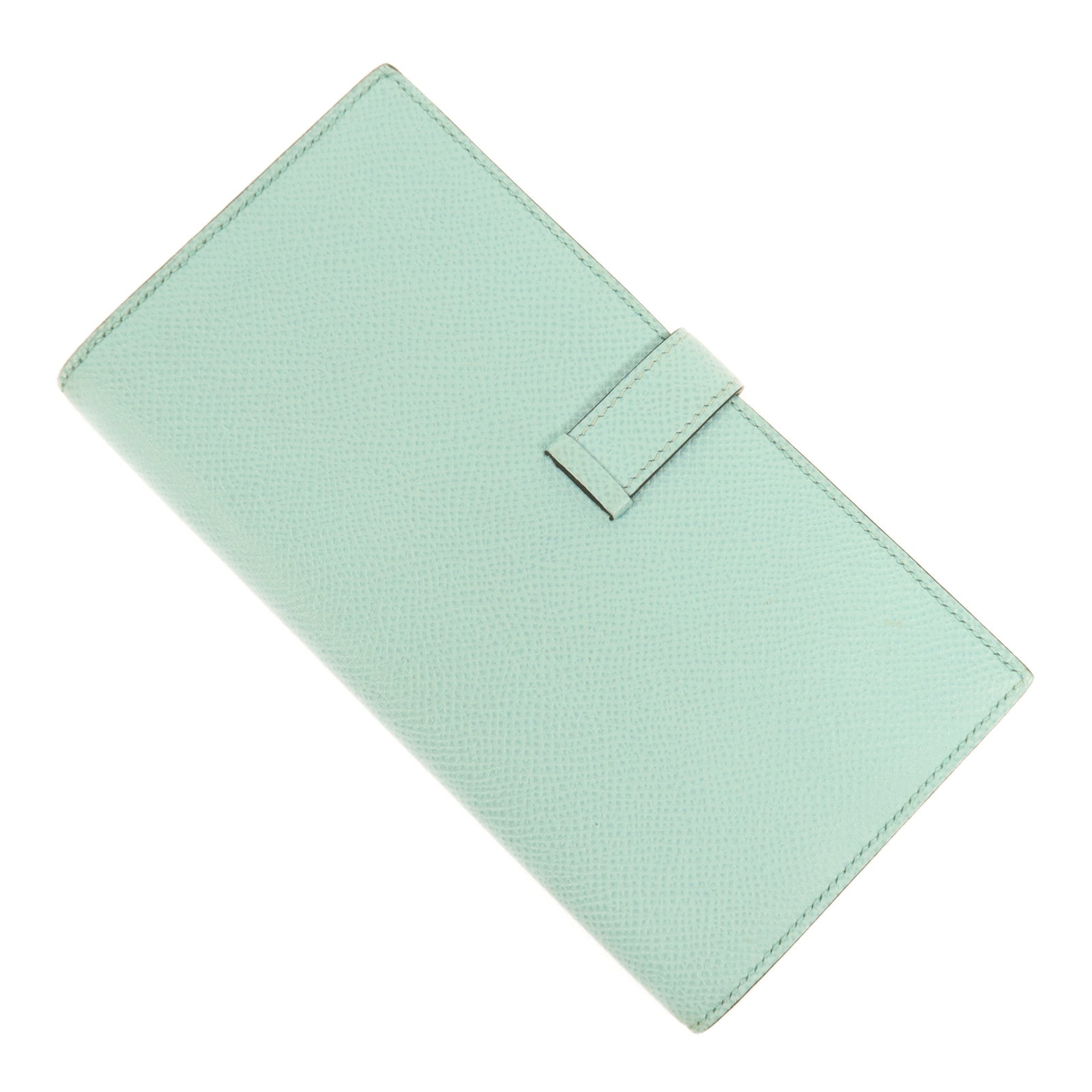 HERMES Epsom皮革Bearn W Snap銀扣長錢包Bleu Atoll