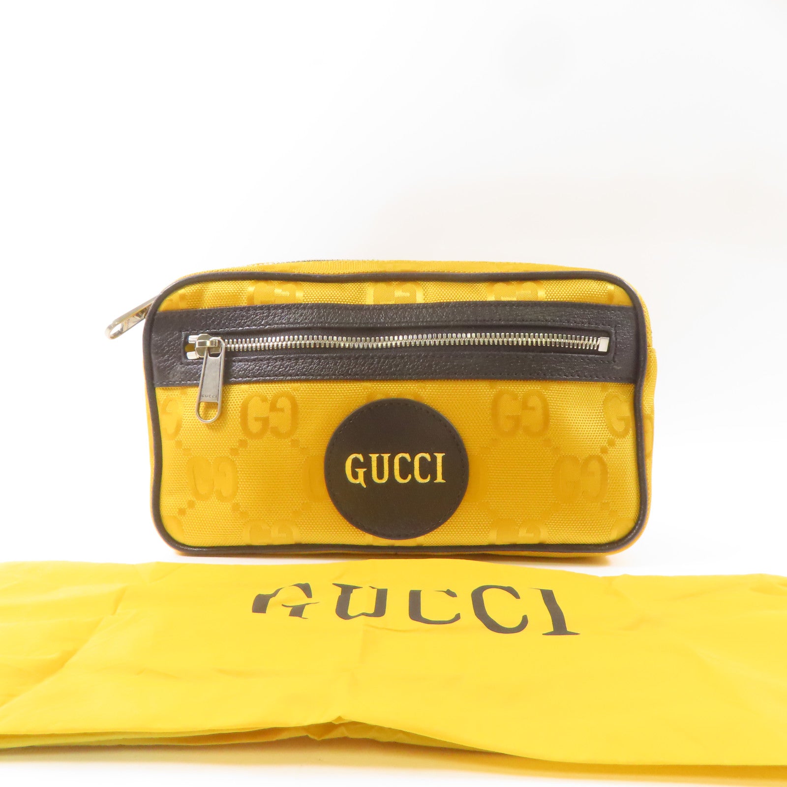 GUCCI 尼龍/皮革Waist Bag銀扣腰包黃色