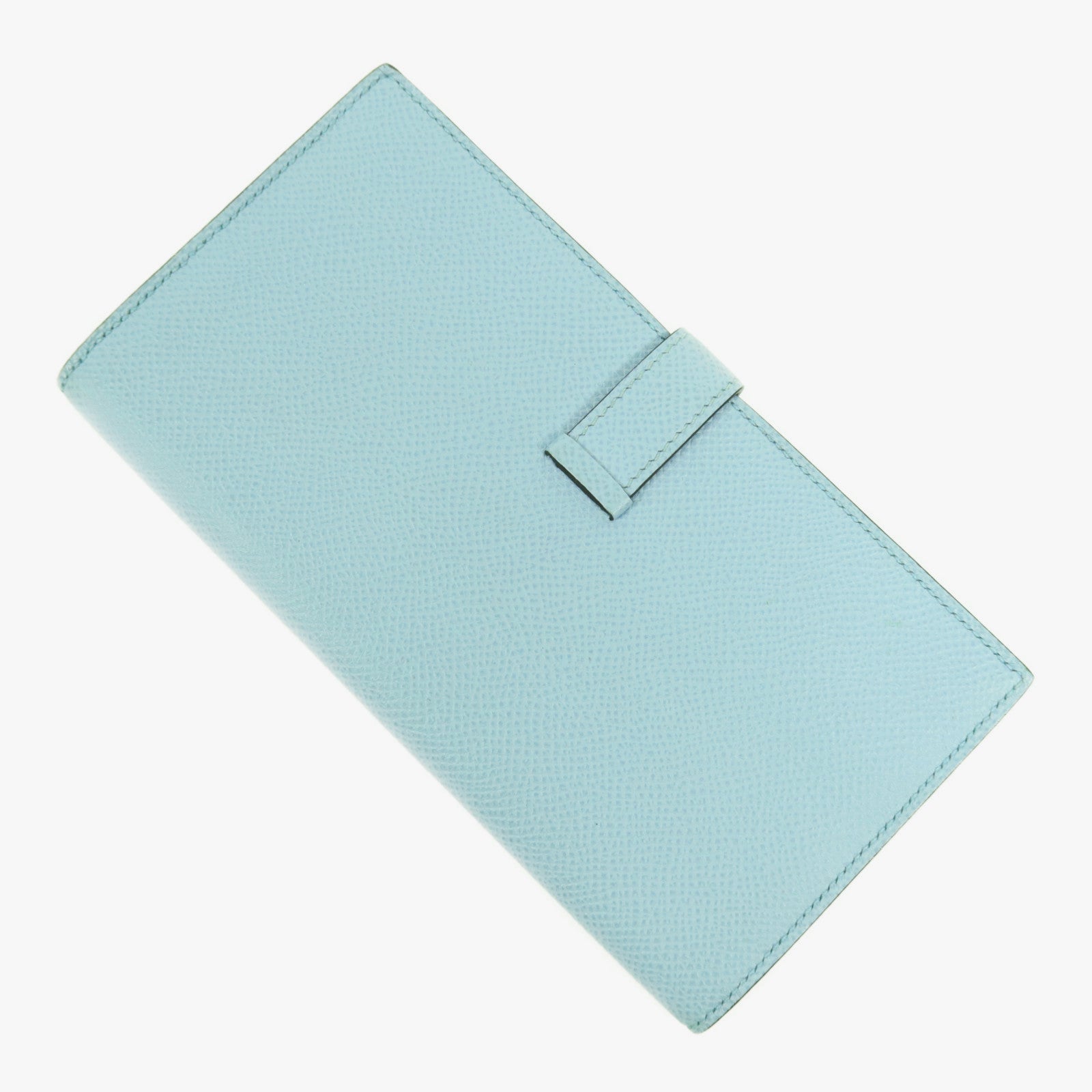 HERMES 【激減優惠】Epsom皮革Bearn W Snap銀扣長錢包Bleu Atoll