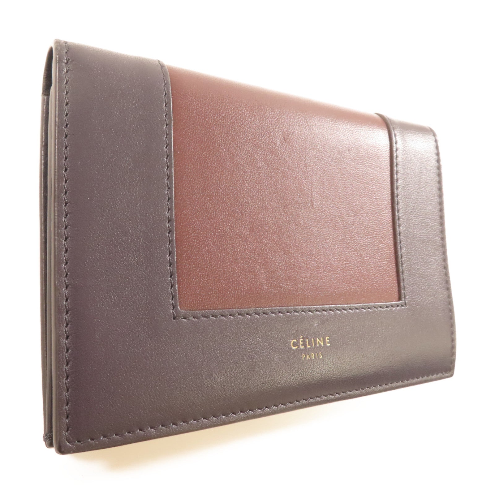 CELINE 【激減優惠】皮革Wallet金扣錢包藍色/紅色