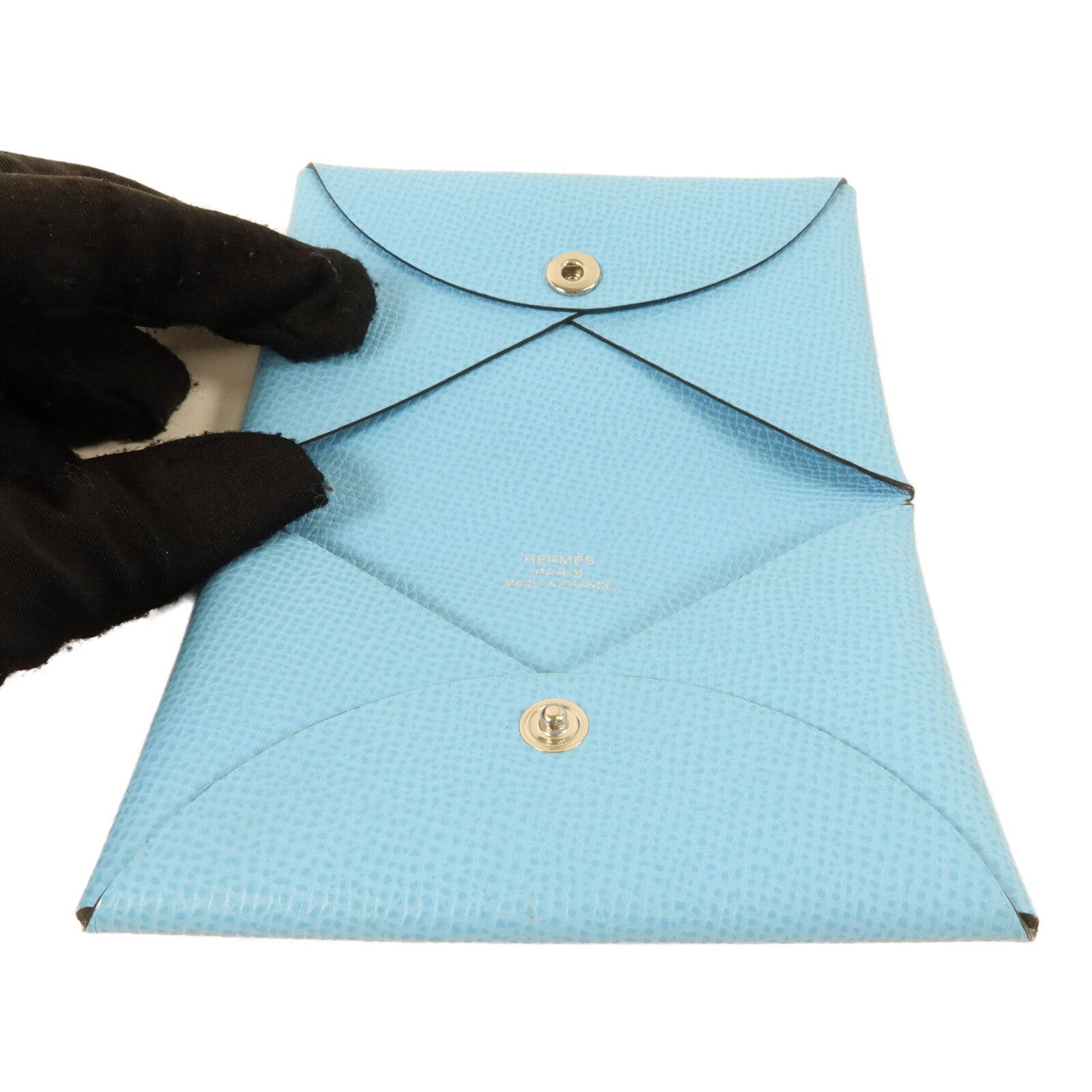 HERMES Epsom皮革Calvi Card Holder卡片套Bleu Celeste