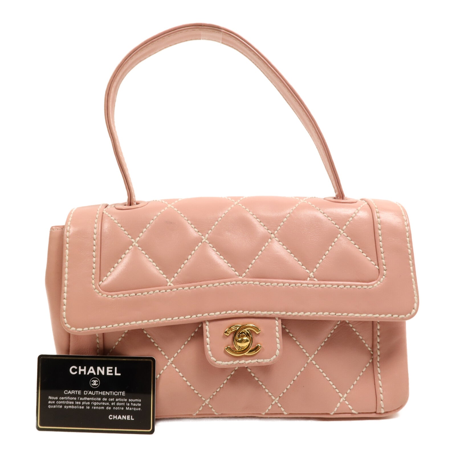 CHANEL 牛皮皮革Wild Stitch Matelasse金扣手挽袋