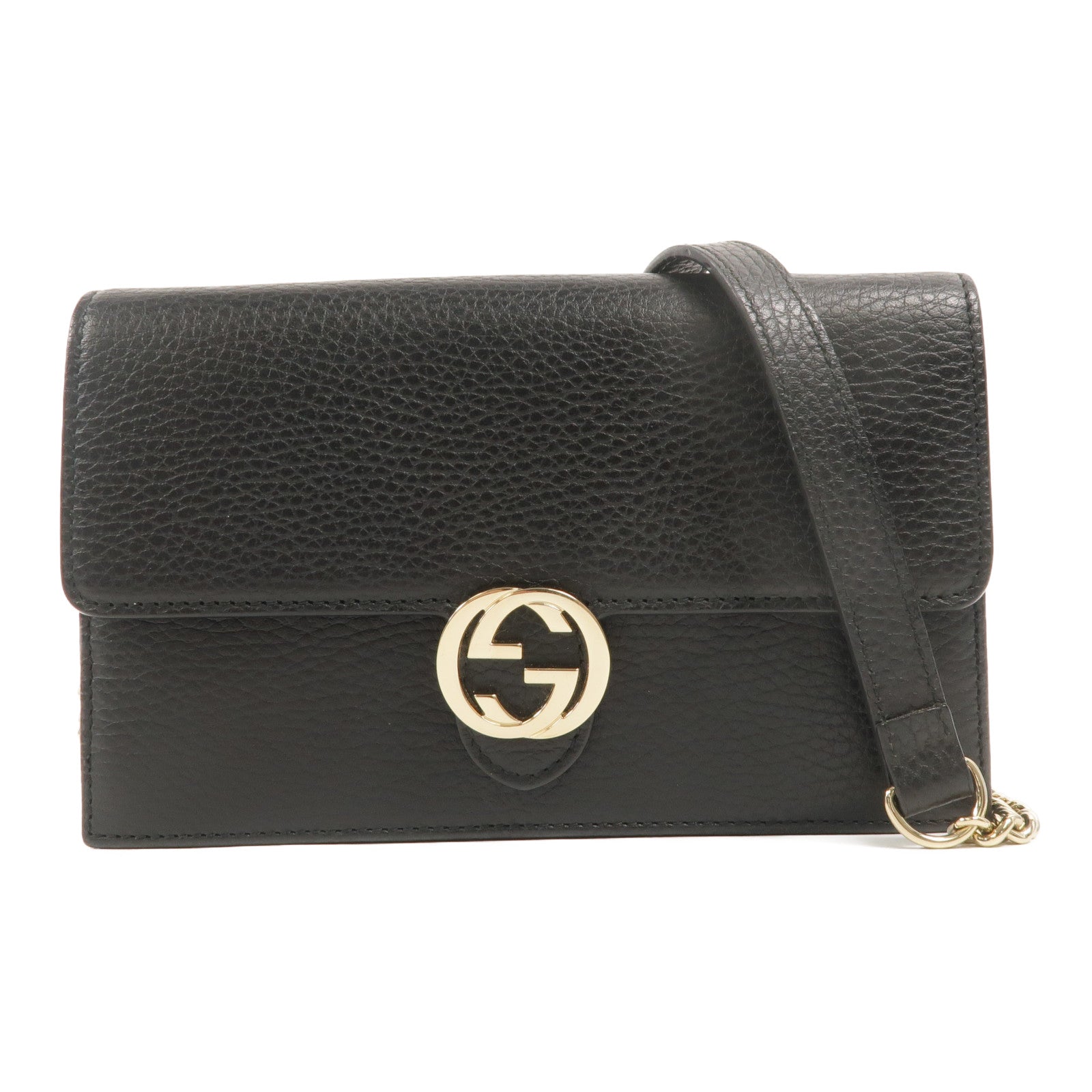 GUCCI 牛皮皮革Interlocking G WOC鏈帶肩背袋