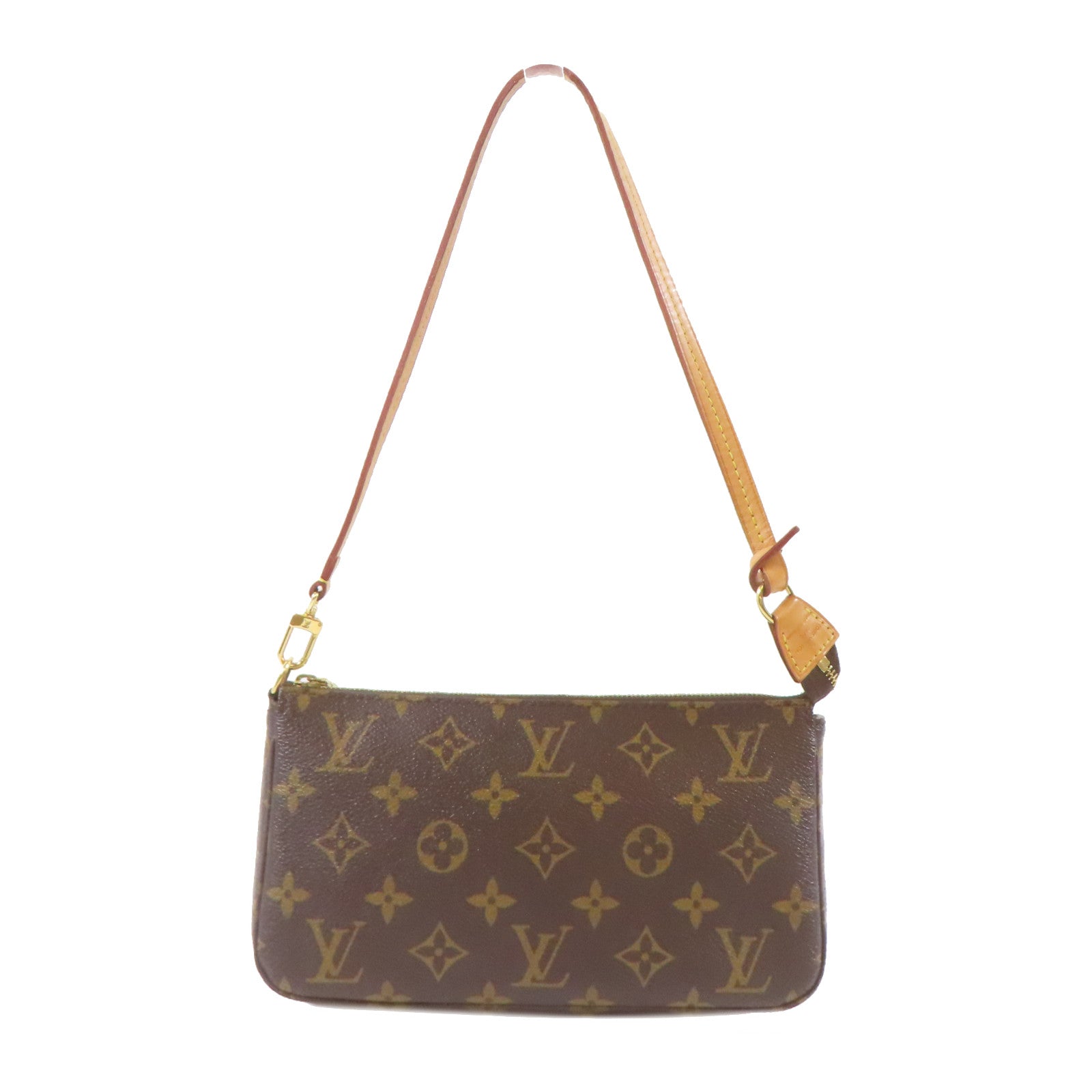 LOUIS VUITTON Monogram Pochette Accessories金扣肩背袋啡色