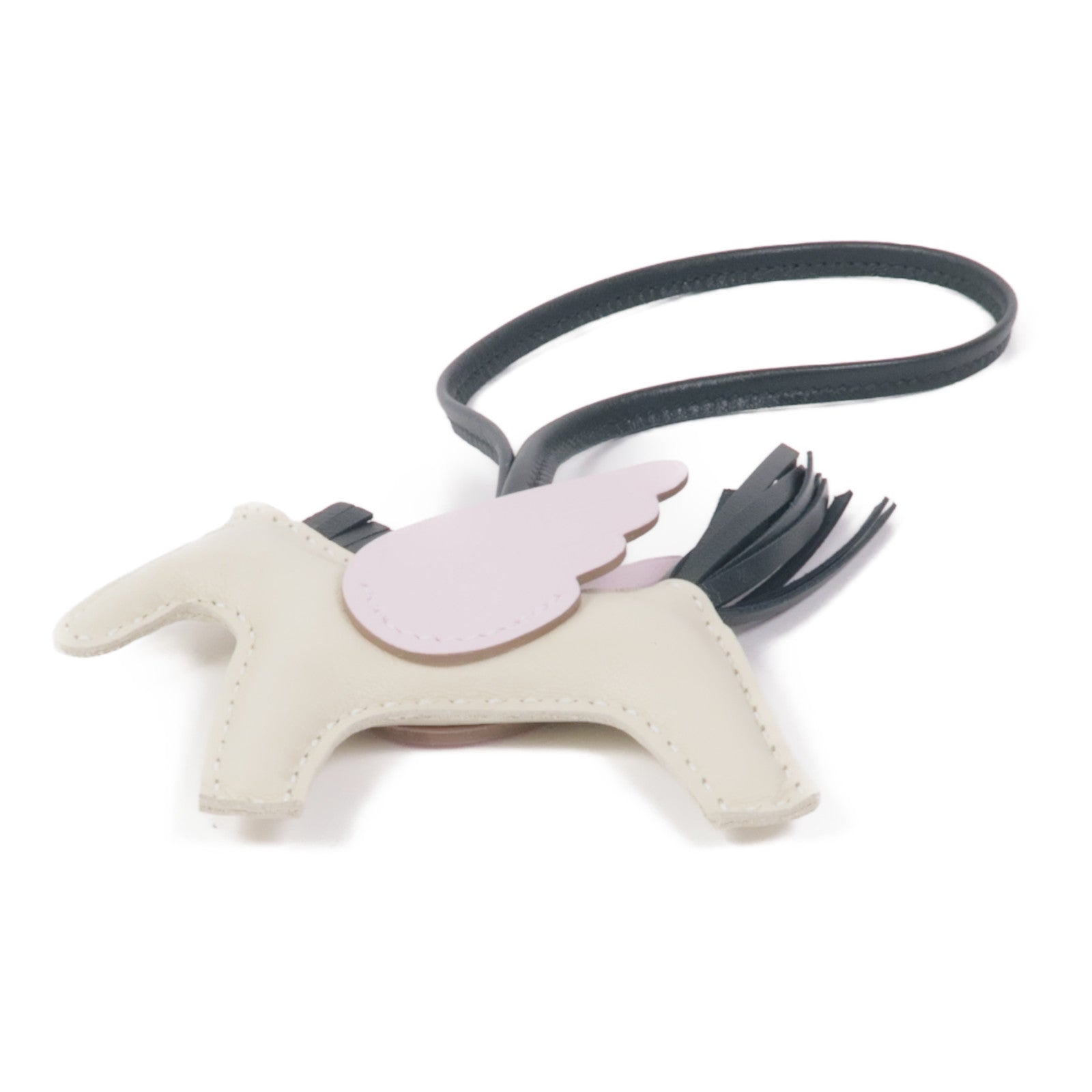 HERMES Milo皮革/Swift皮革Rodeo Pegase PM掛飾Craie/Vert Cypres/Mauve Pale