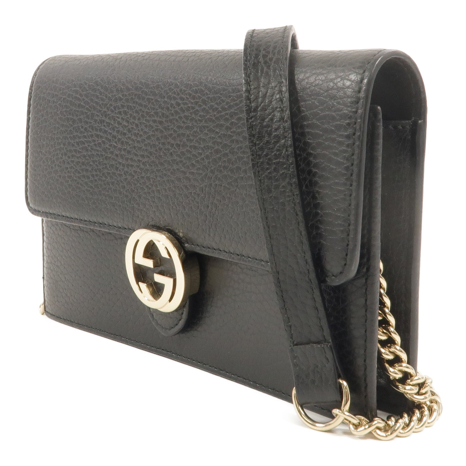 GUCCI 牛皮皮革Interlocking G WOC鏈帶肩背袋