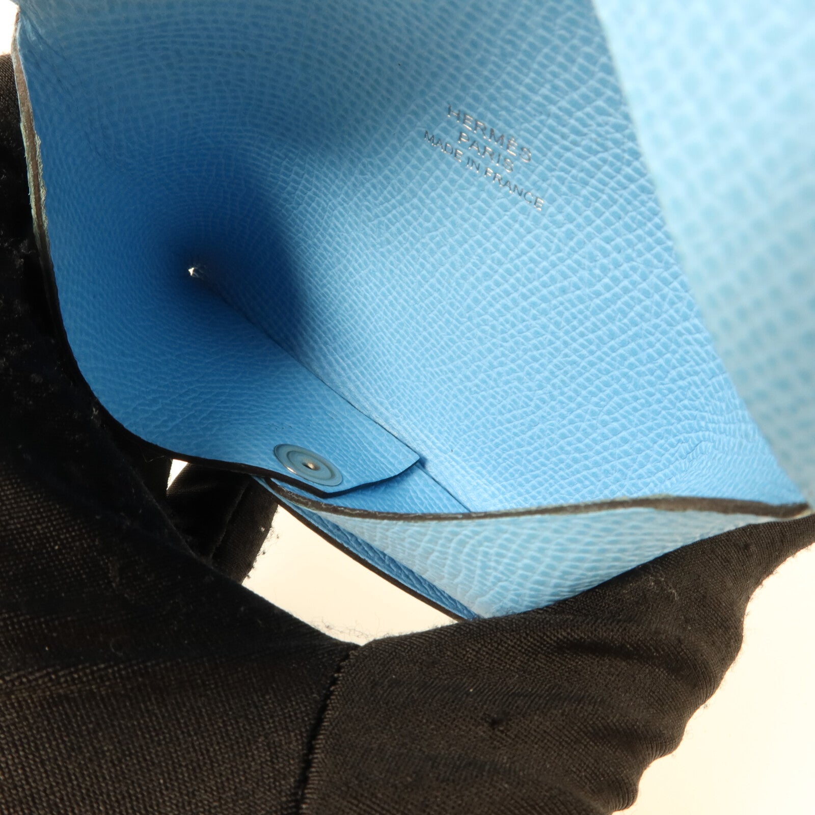 HERMES Epsom皮革Calvi Card Holder卡片套Bleu Celeste