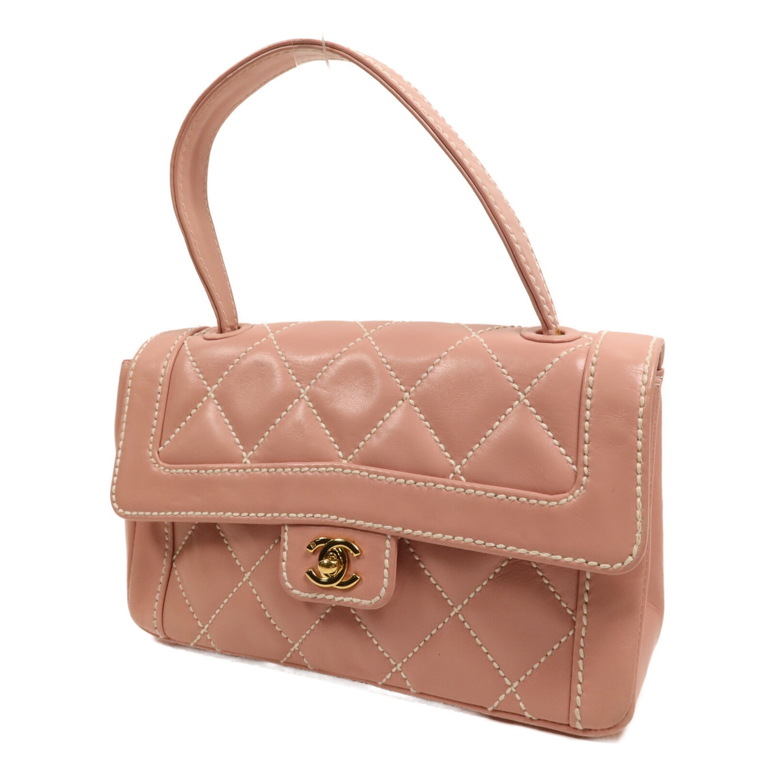 CHANEL 牛皮皮革Wild Stitch Matelasse金扣手挽袋
