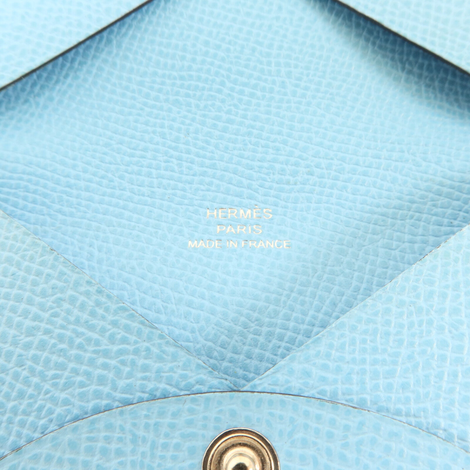 HERMES Epsom皮革Calvi Card Holder卡片套Bleu Celeste