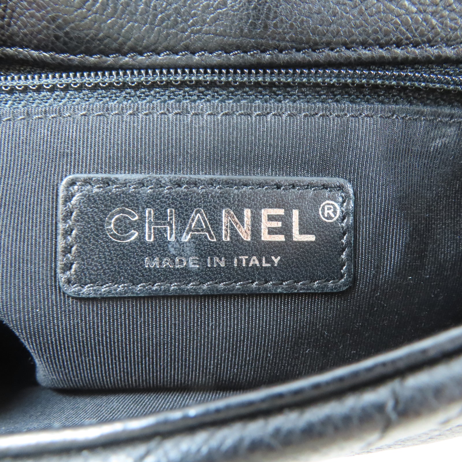 CHANEL 【激減優惠】斜紋牛皮皮革Chain Shoulder銀扣鏈帶肩背袋黑色