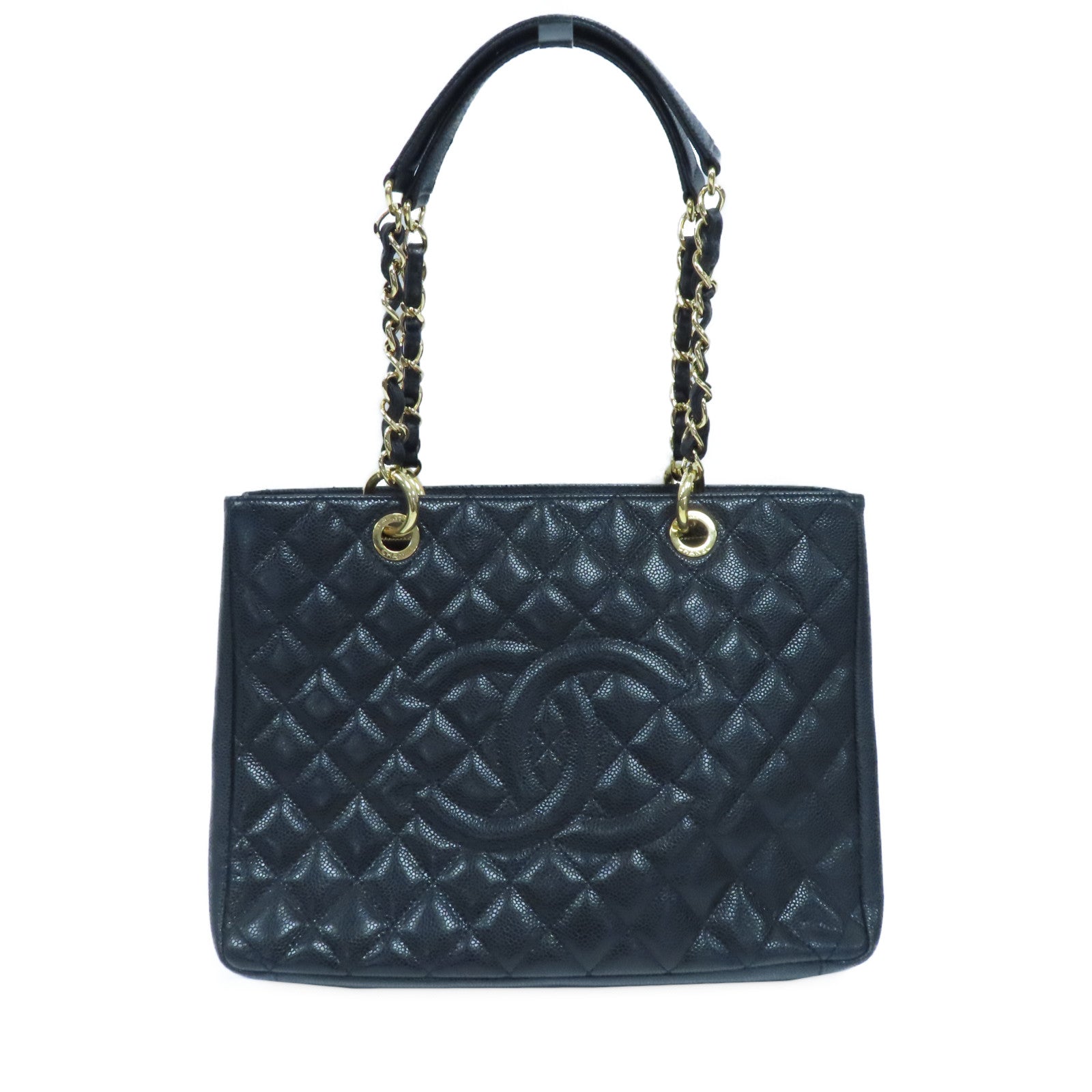 CHANEL 菱格Caviar皮革Grand Shopping Tote Bag金扣肩背袋黑色