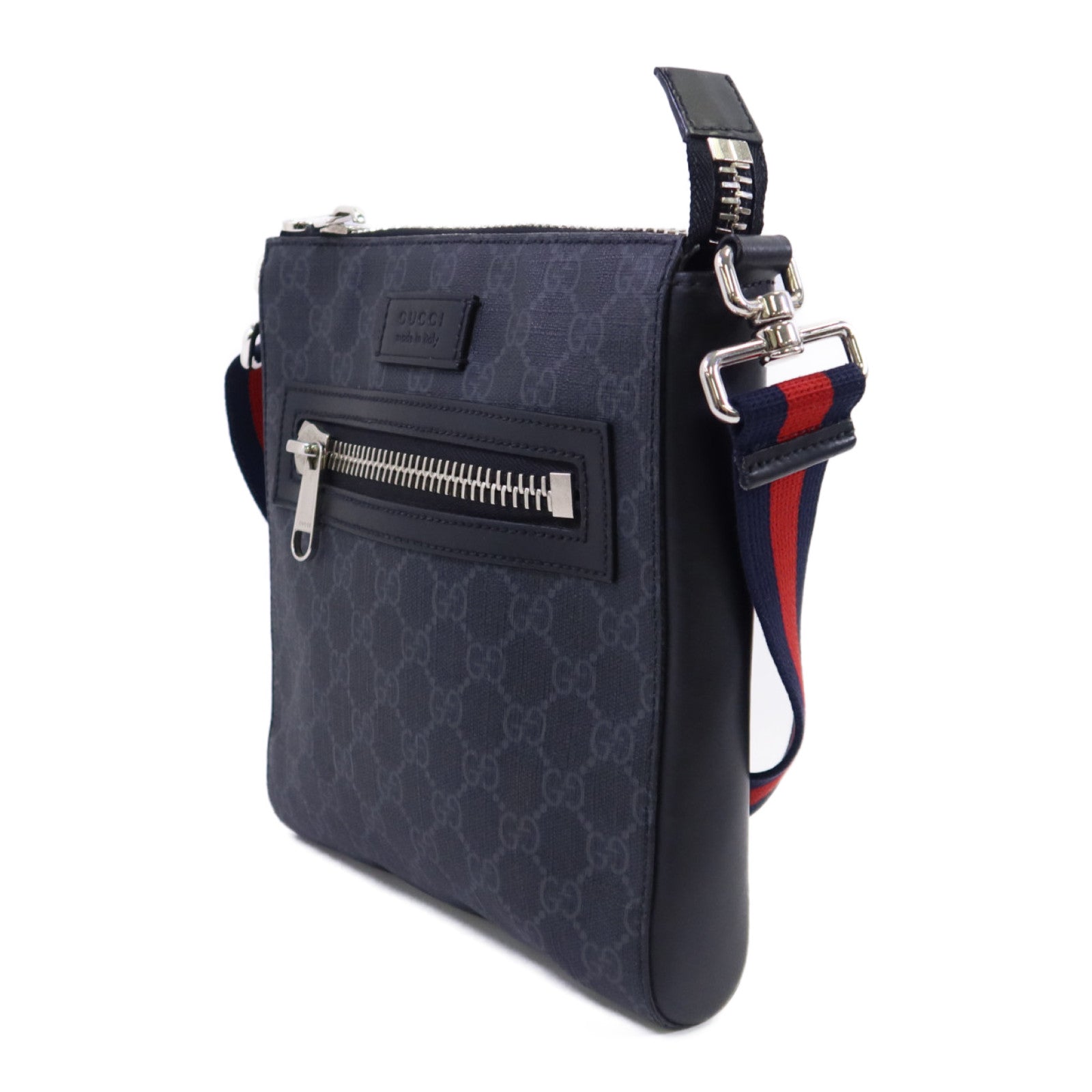 GUCCI 塗層帆布Messenger Bag銀扣肩背袋