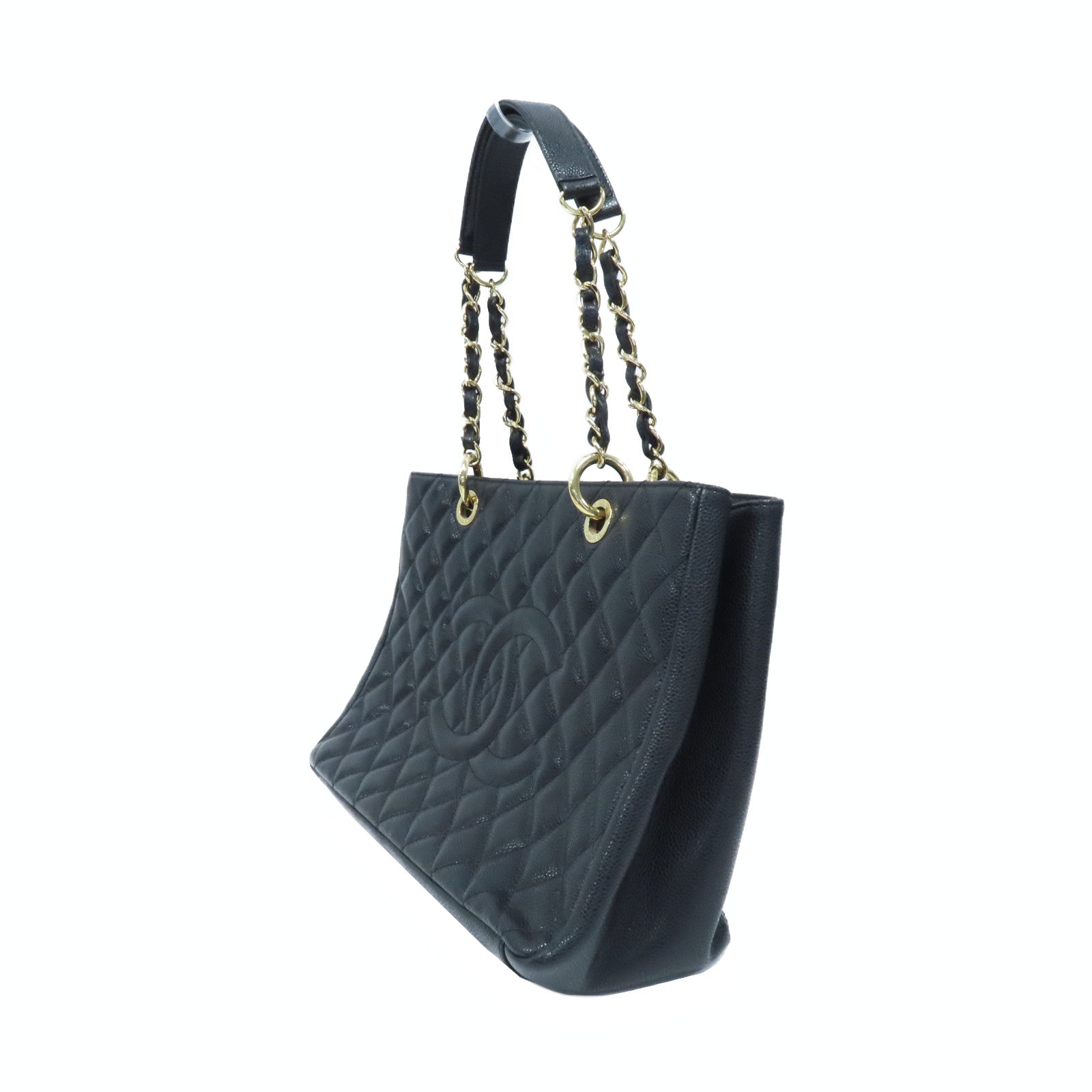 CHANEL 菱格Caviar皮革Grand Shopping Tote Bag金扣肩背袋黑色
