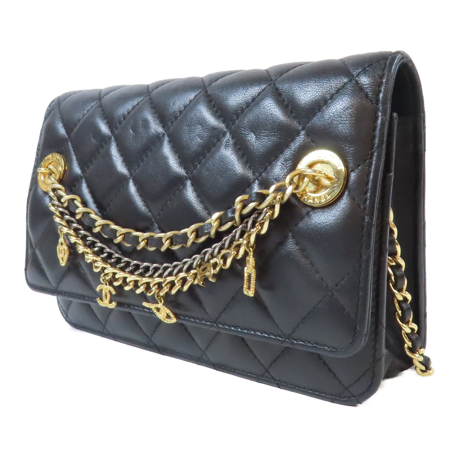 CHANEL 菱格羊皮皮革Egyptian Amulet WOC金扣鏈帶肩背袋黑色