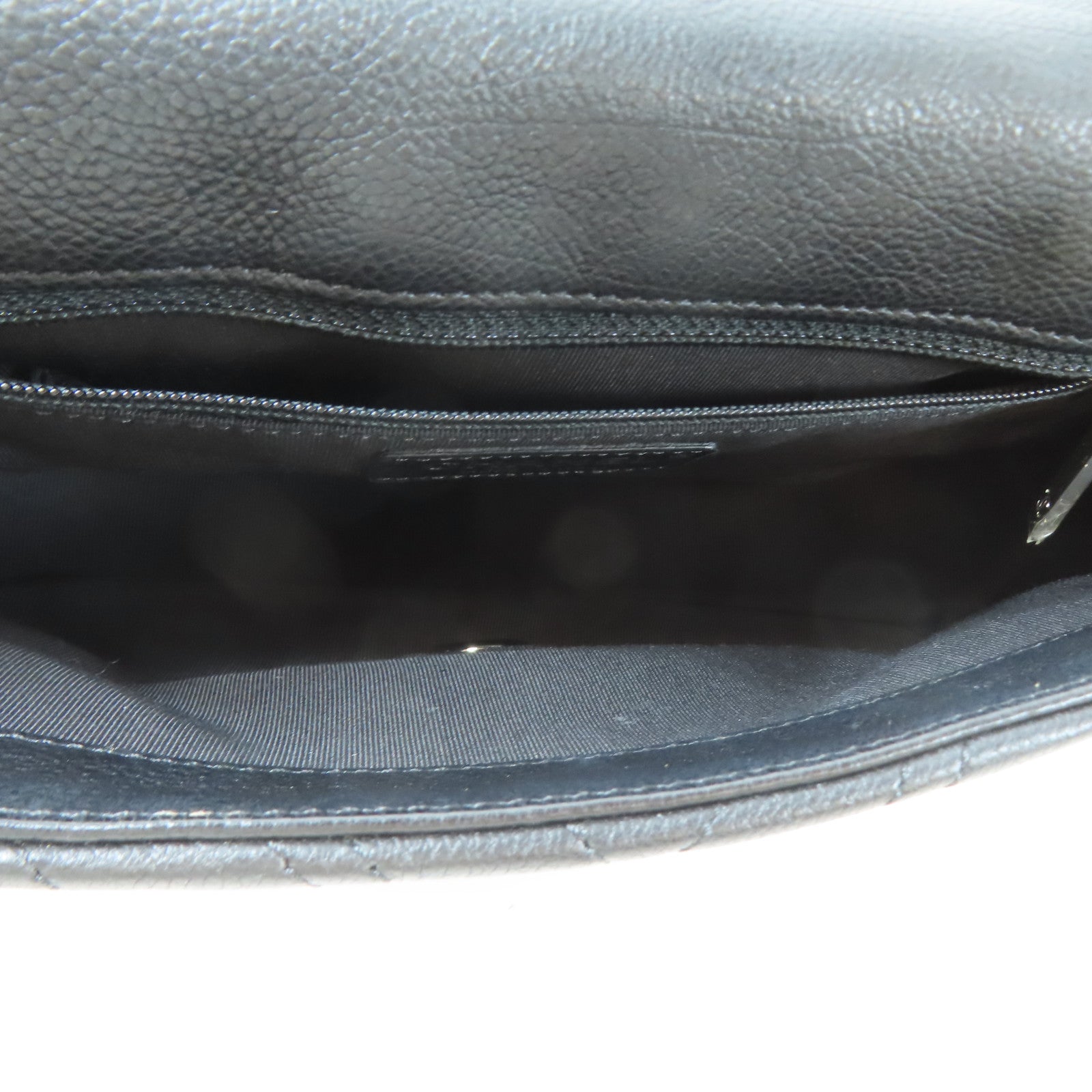 CHANEL 【激減優惠】斜紋牛皮皮革Chain Shoulder銀扣鏈帶肩背袋黑色
