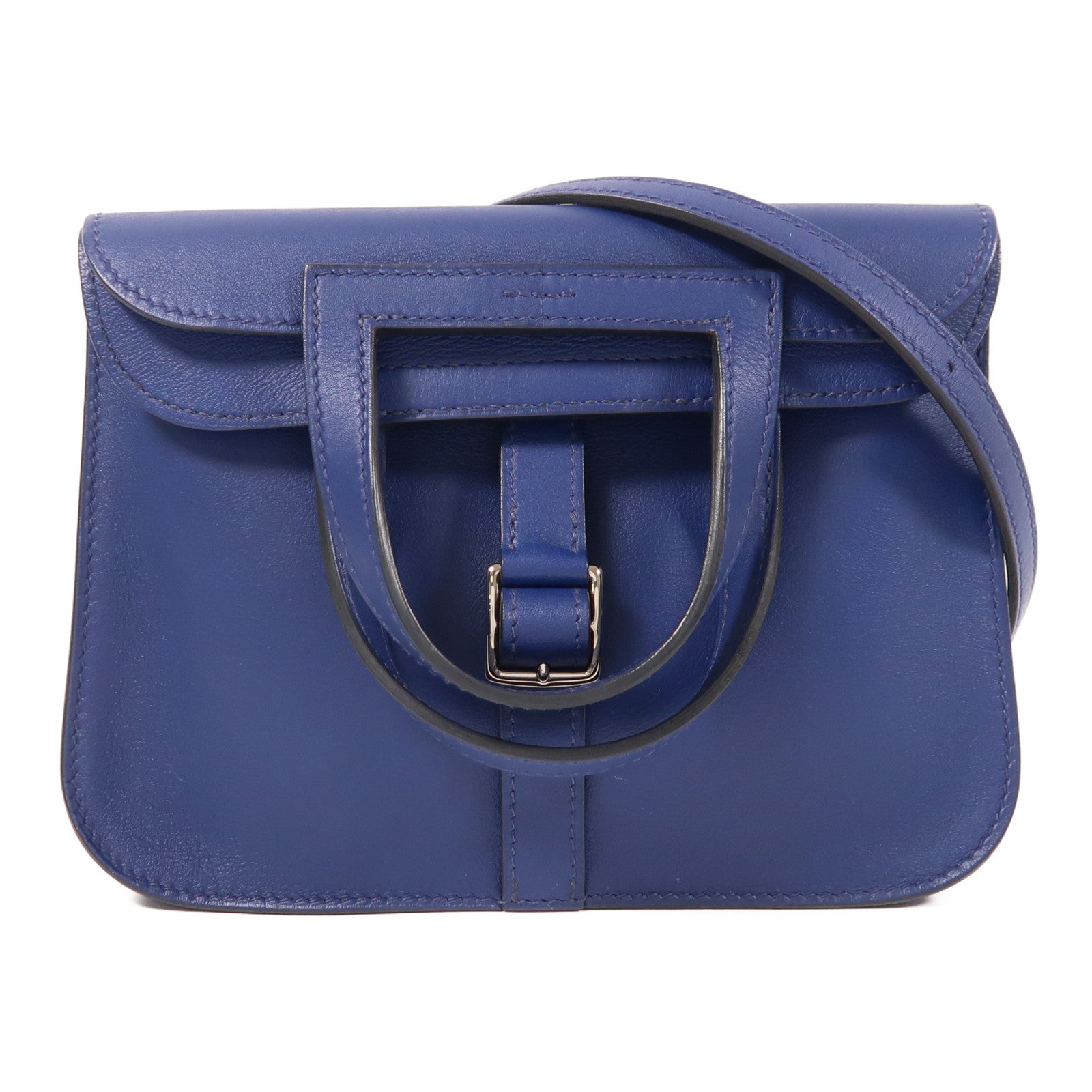 HERMES PHW Mini Halzan 2way Shoulder Bag Swift Leather Bleu Encre