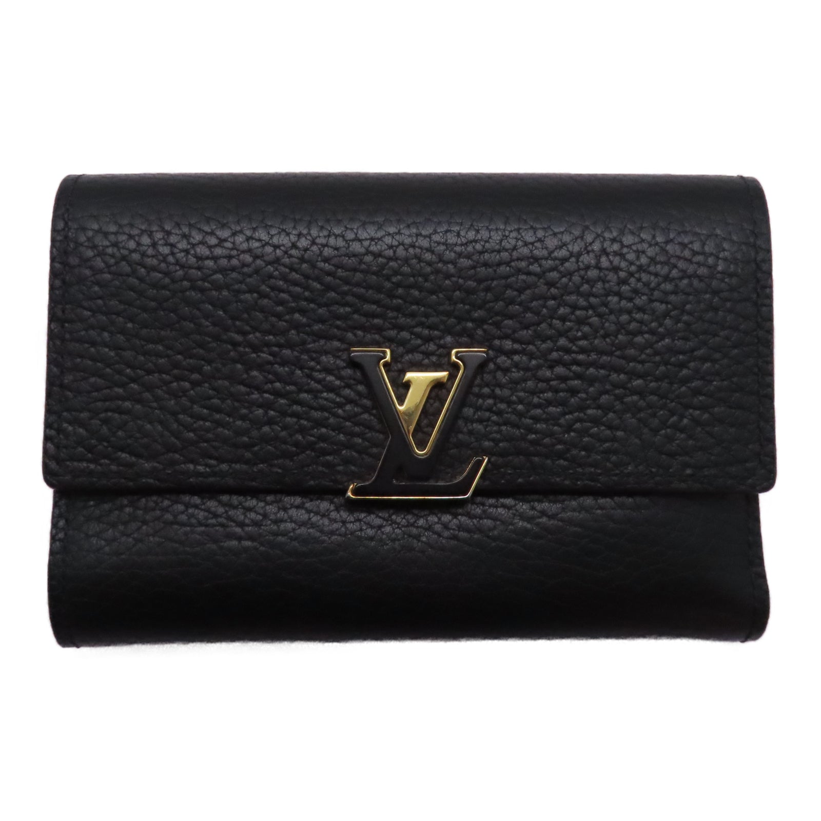 LOUIS VUITTON Taurillon Capucines Compact Wallet金扣錢包黑色