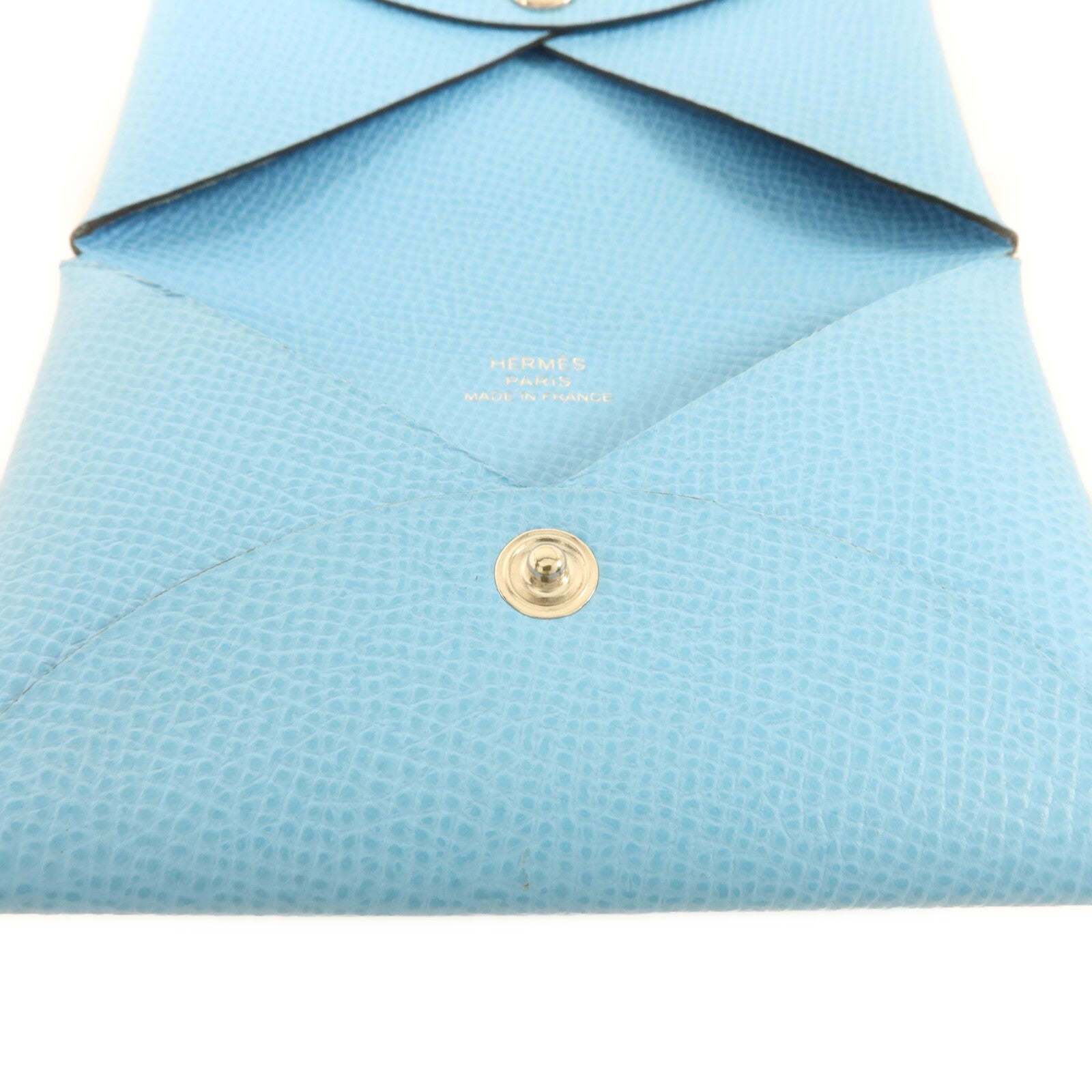 HERMES Epsom皮革Calvi Card Holder卡片套Bleu Celeste