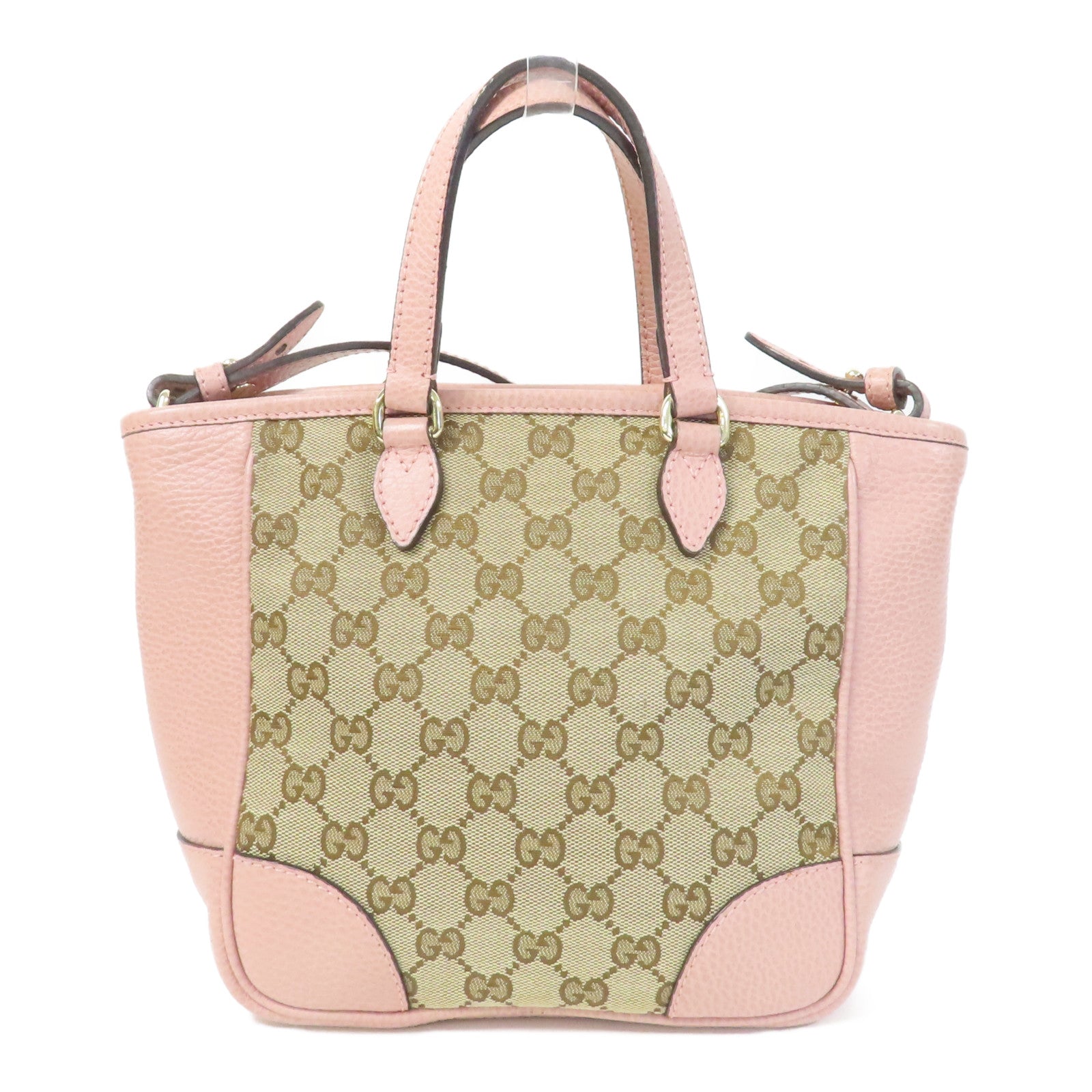 GUCCI 帆布/皮革Monogram Bree Tote金扣手挽肩背兩用袋米色/粉紅色