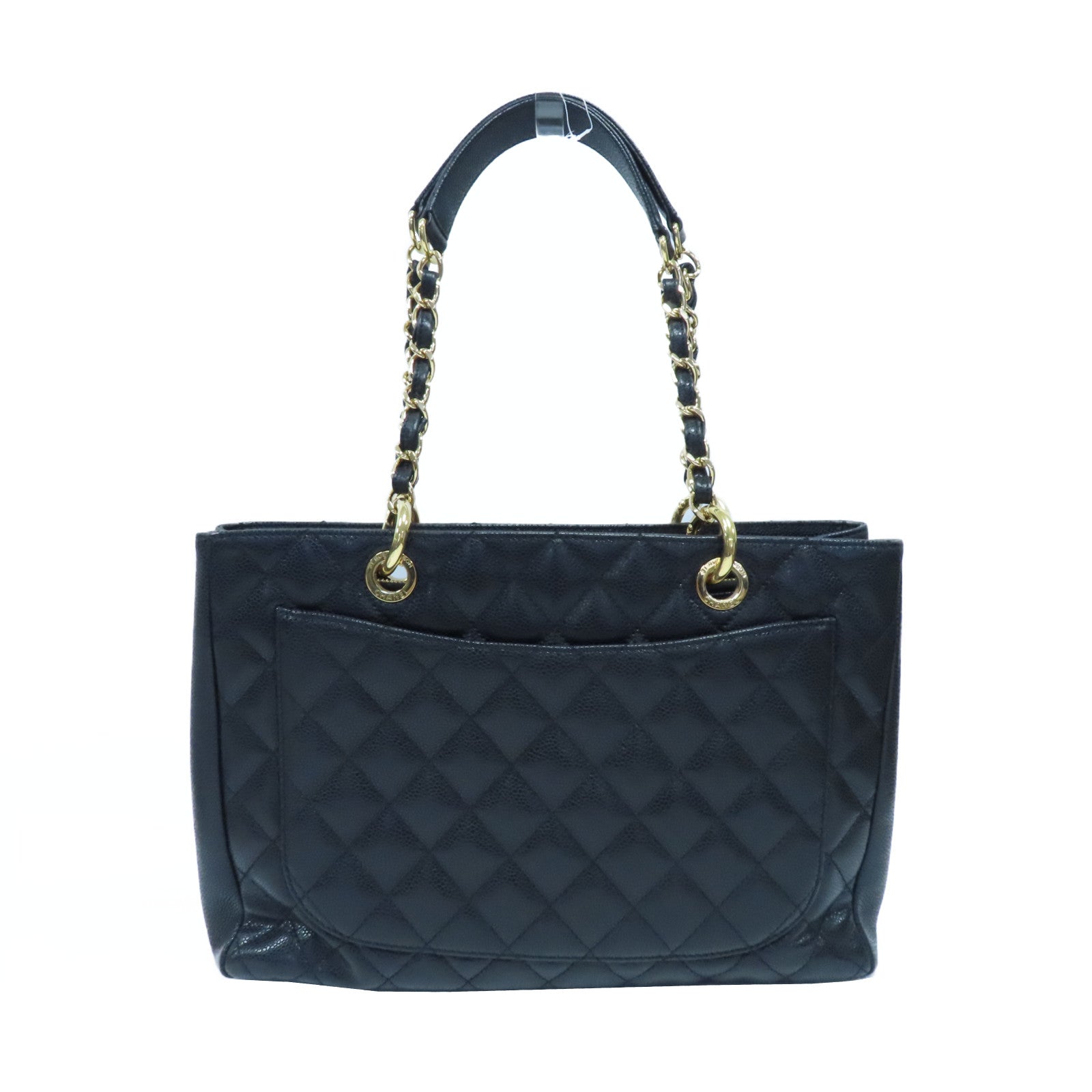 CHANEL 菱格Caviar皮革Grand Shopping Tote Bag金扣肩背袋黑色