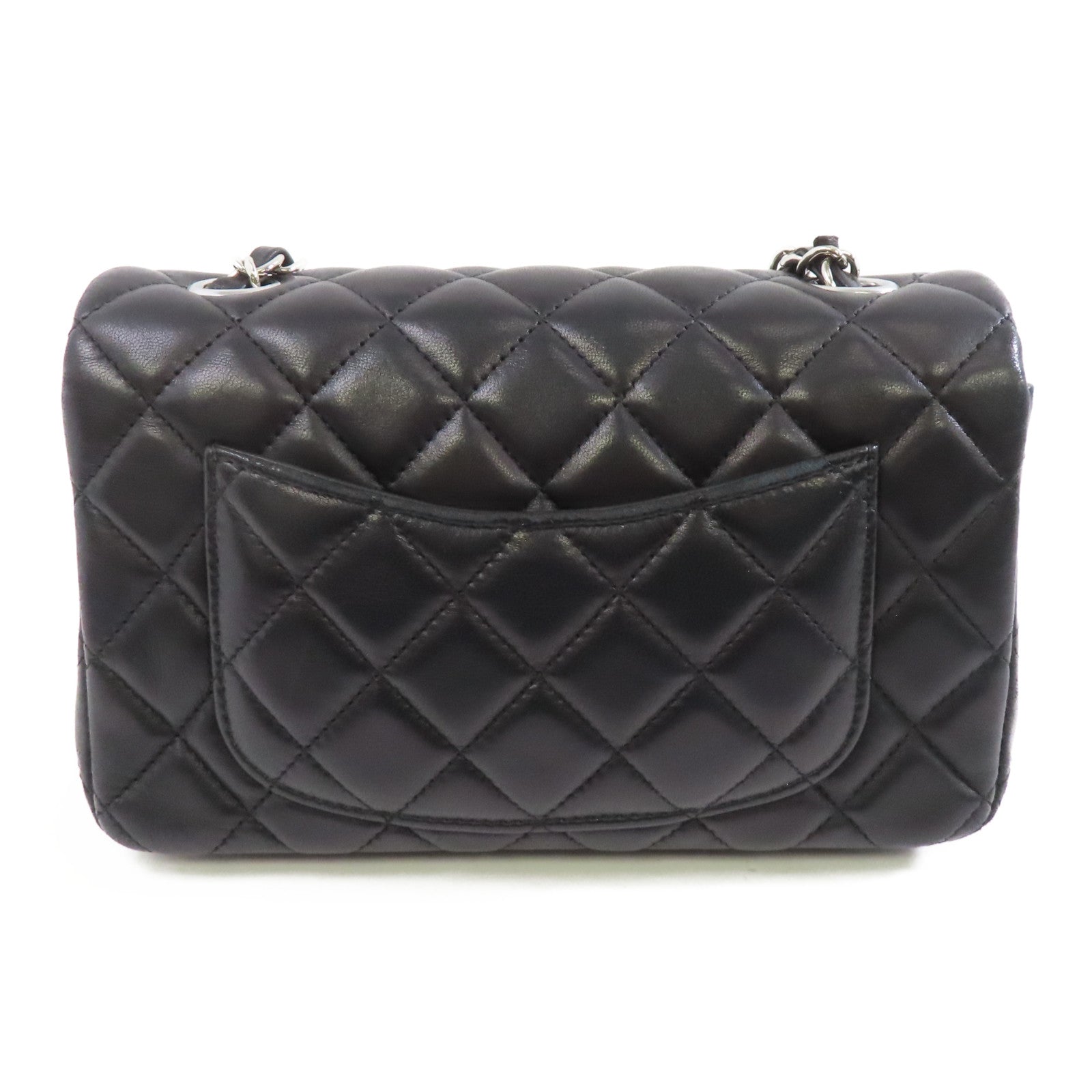 CHANEL 菱格羊皮皮革Mini Classic 20銀扣鏈帶肩背袋黑色